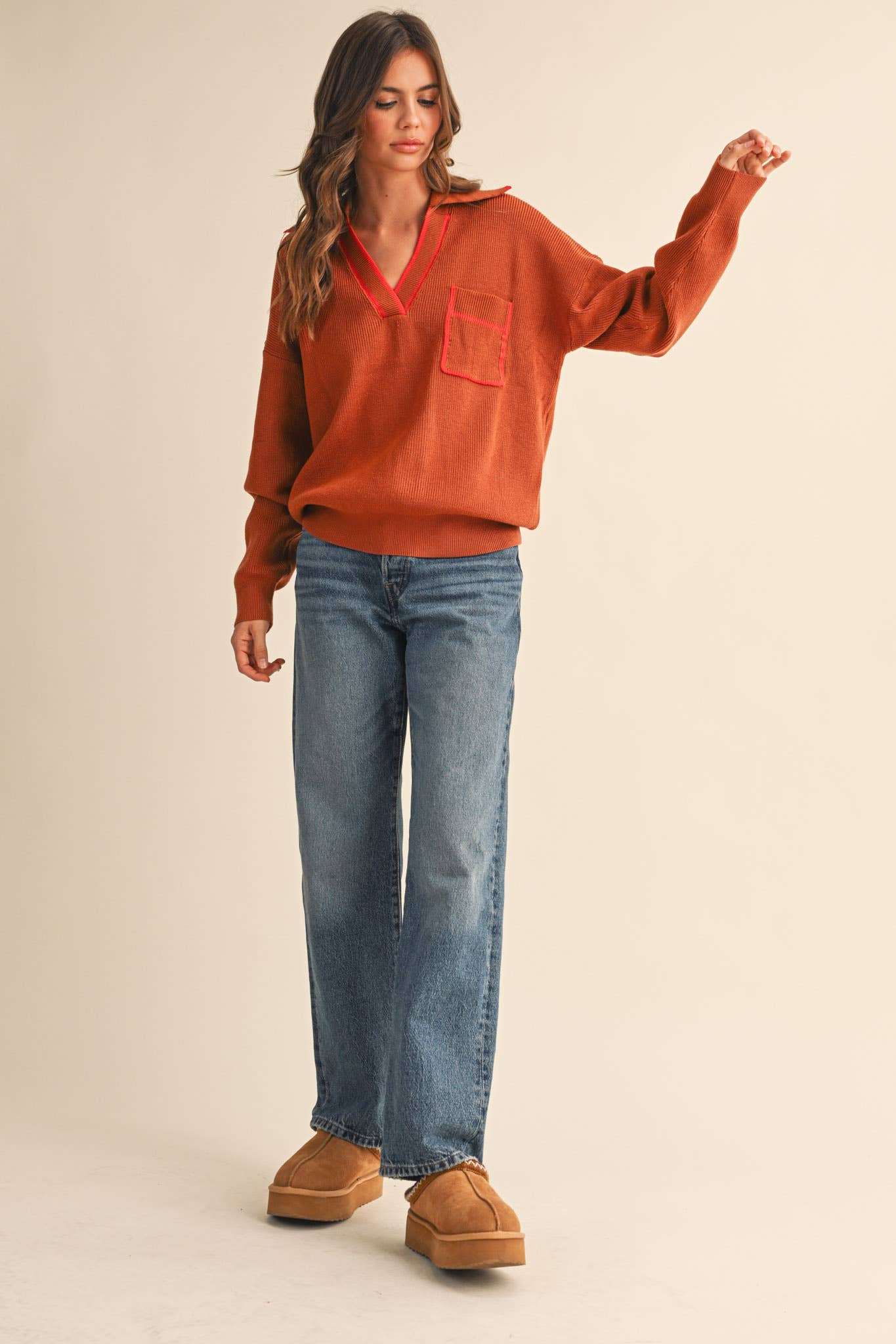 Ribbed Collared Sweater
