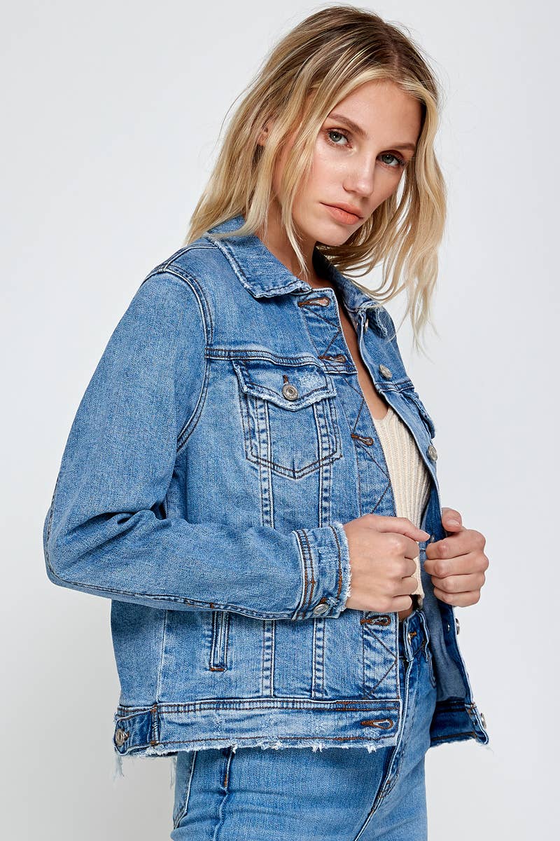 Betty Fitted Raw Hem Denim Jacket