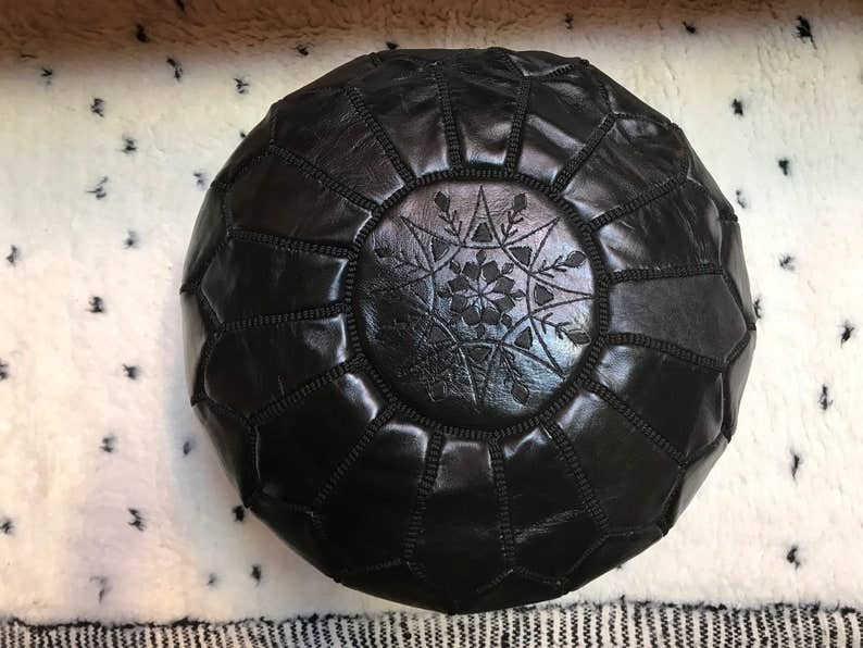 Moroccan Leather Pouffe - Black unfilled