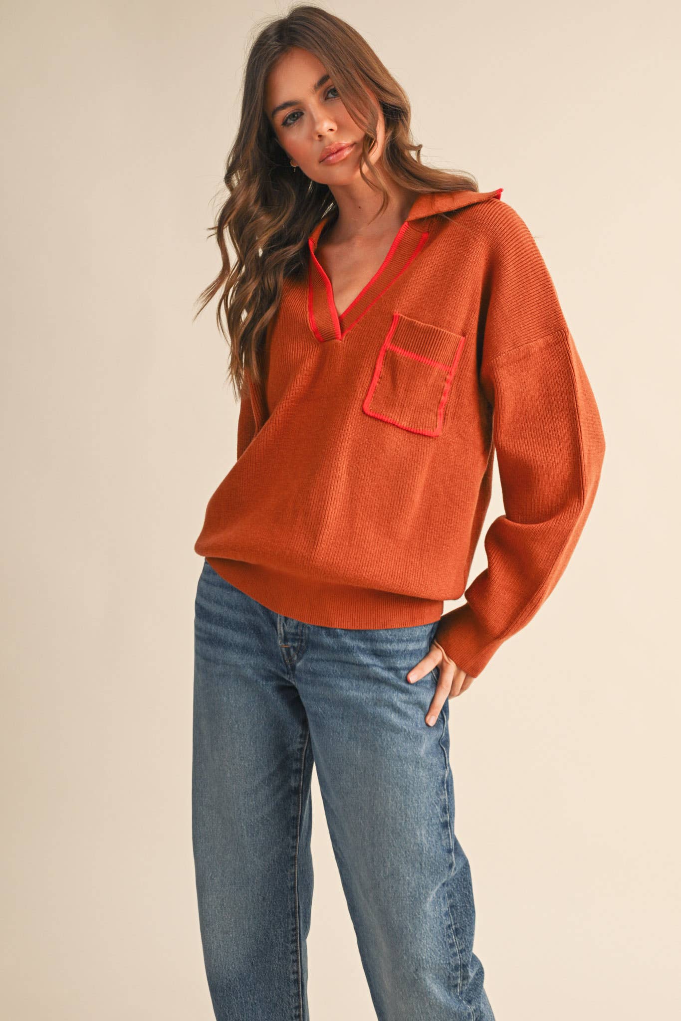 Ribbed Collared Sweater