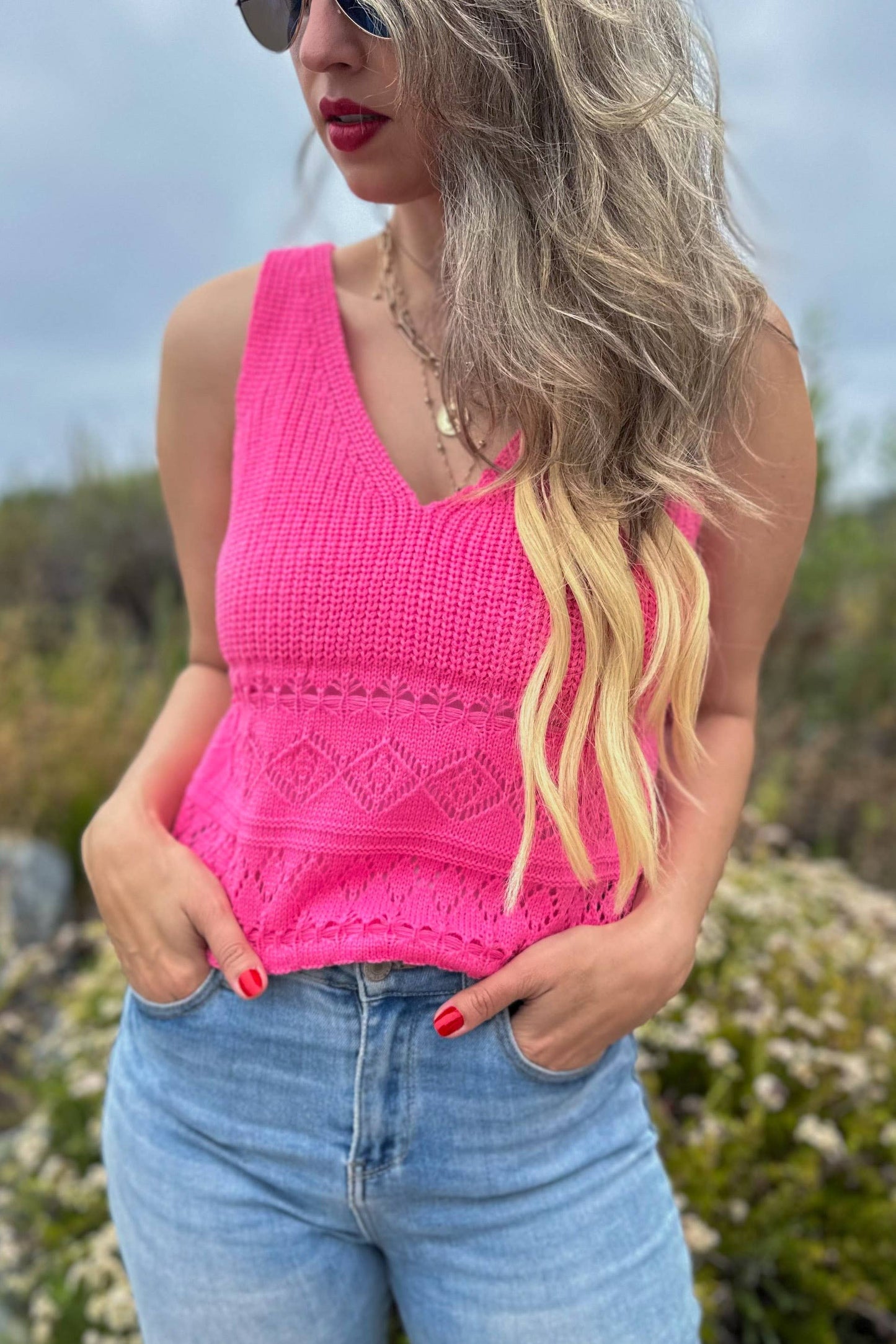 Poppy Knit V Neck Sweater Tank Top