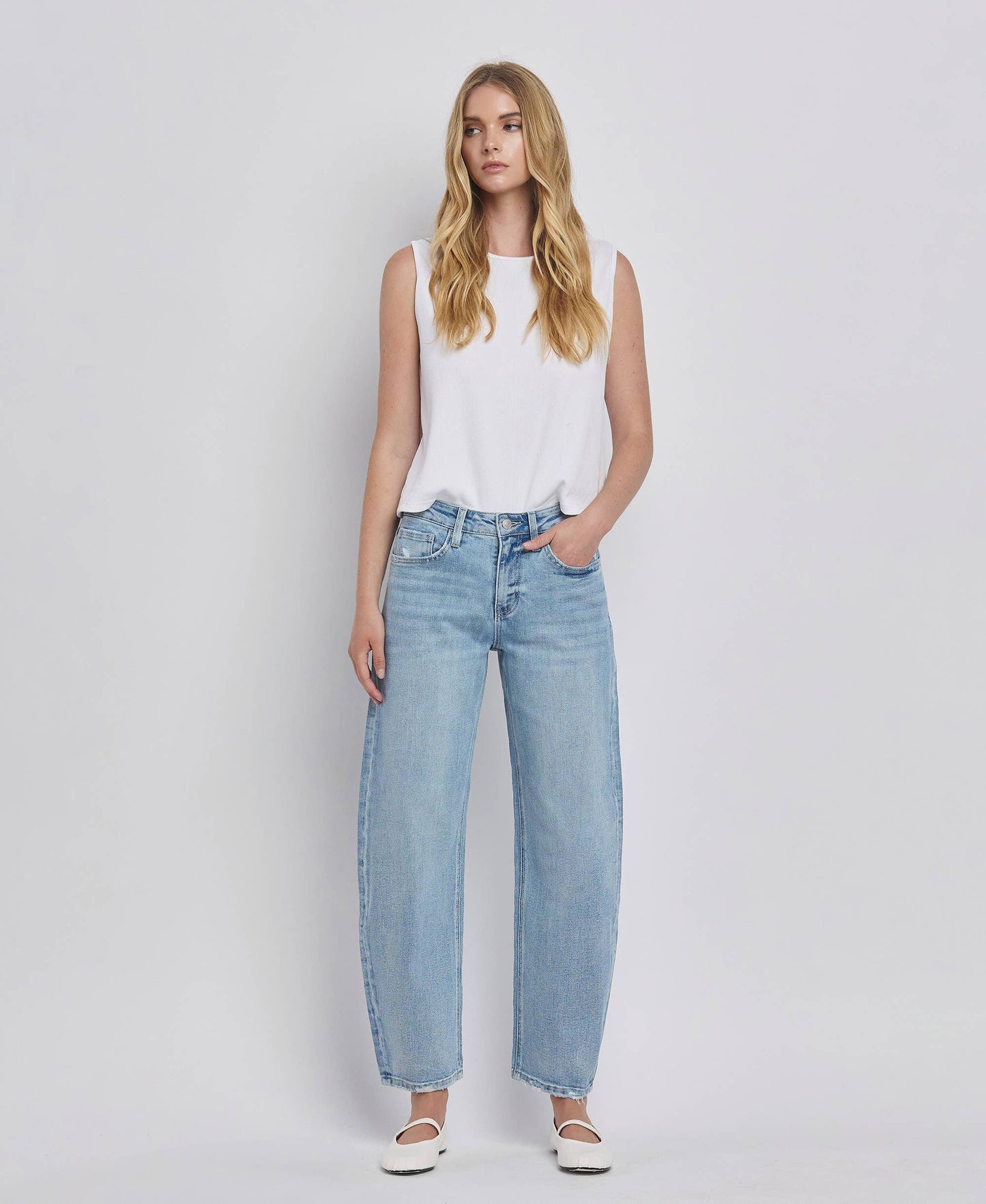 High Rise Barrel Leg Jeans