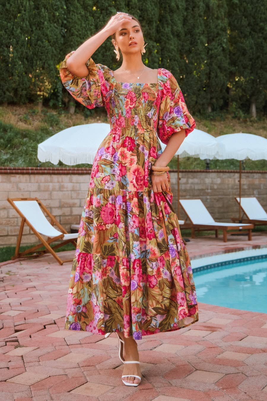Rose Bubble Sleeve Maxi