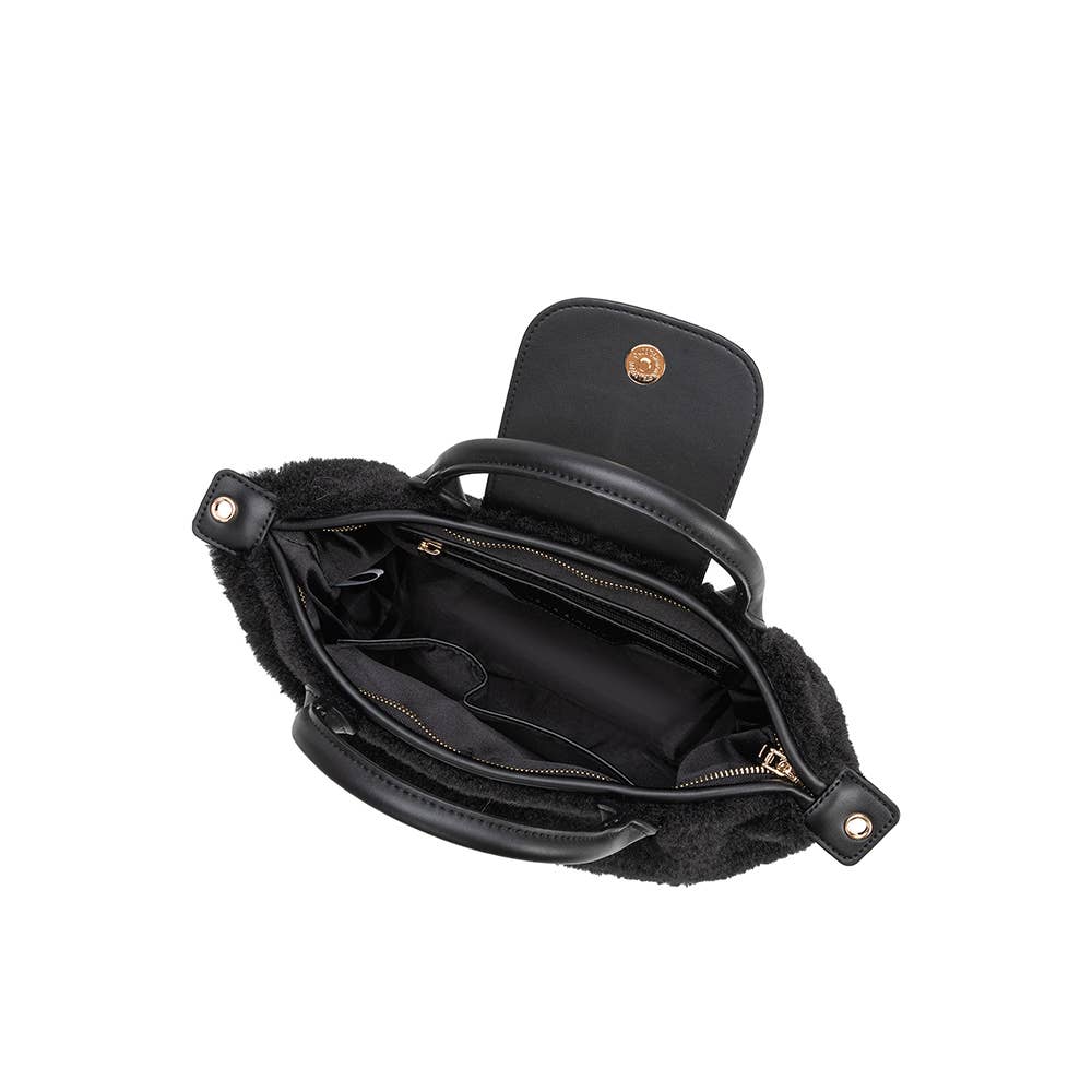Winnie Black Sherpa Top Handle Bag
