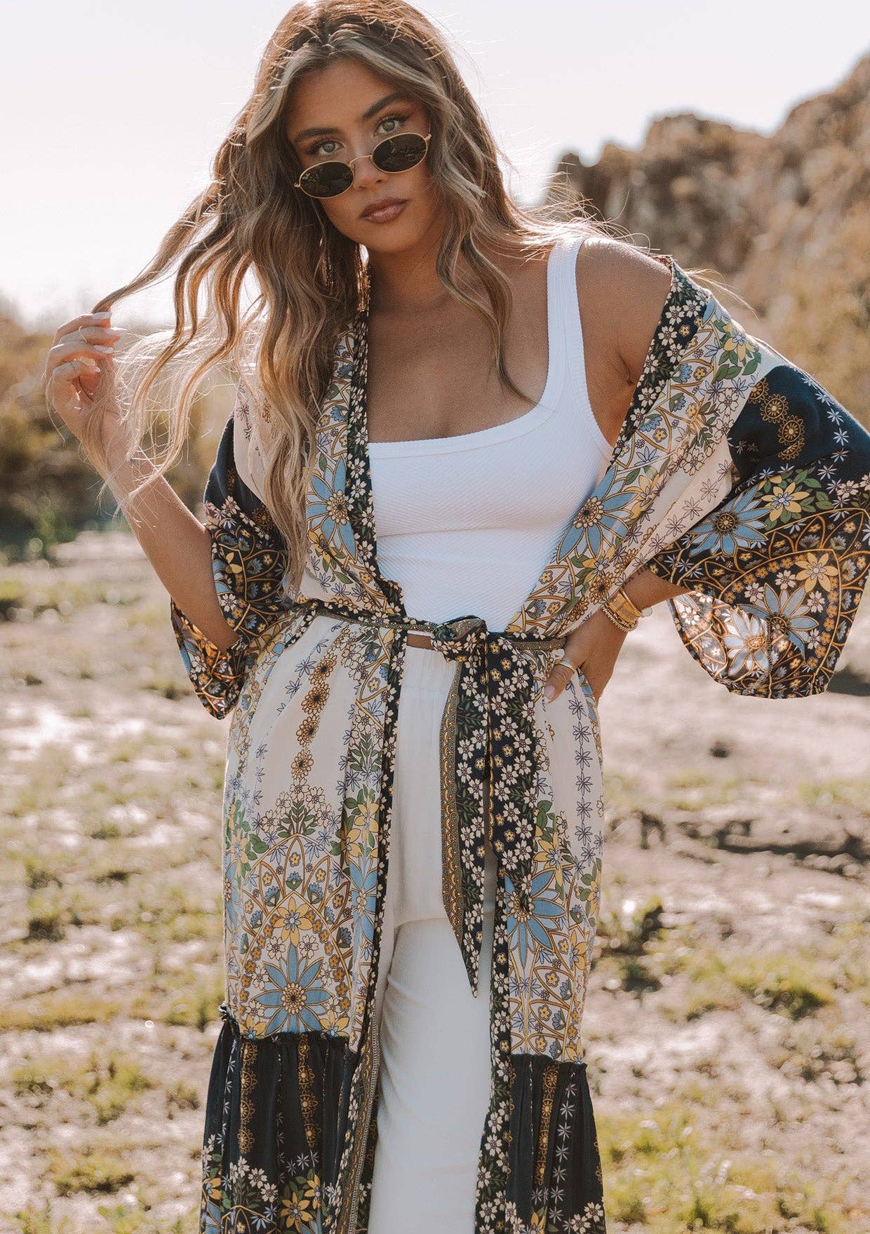 Bohemian Floral Maxi Kimono