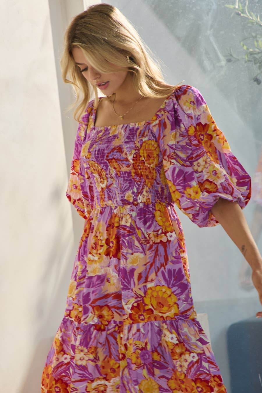 Rose Bubble Sleeve Maxi