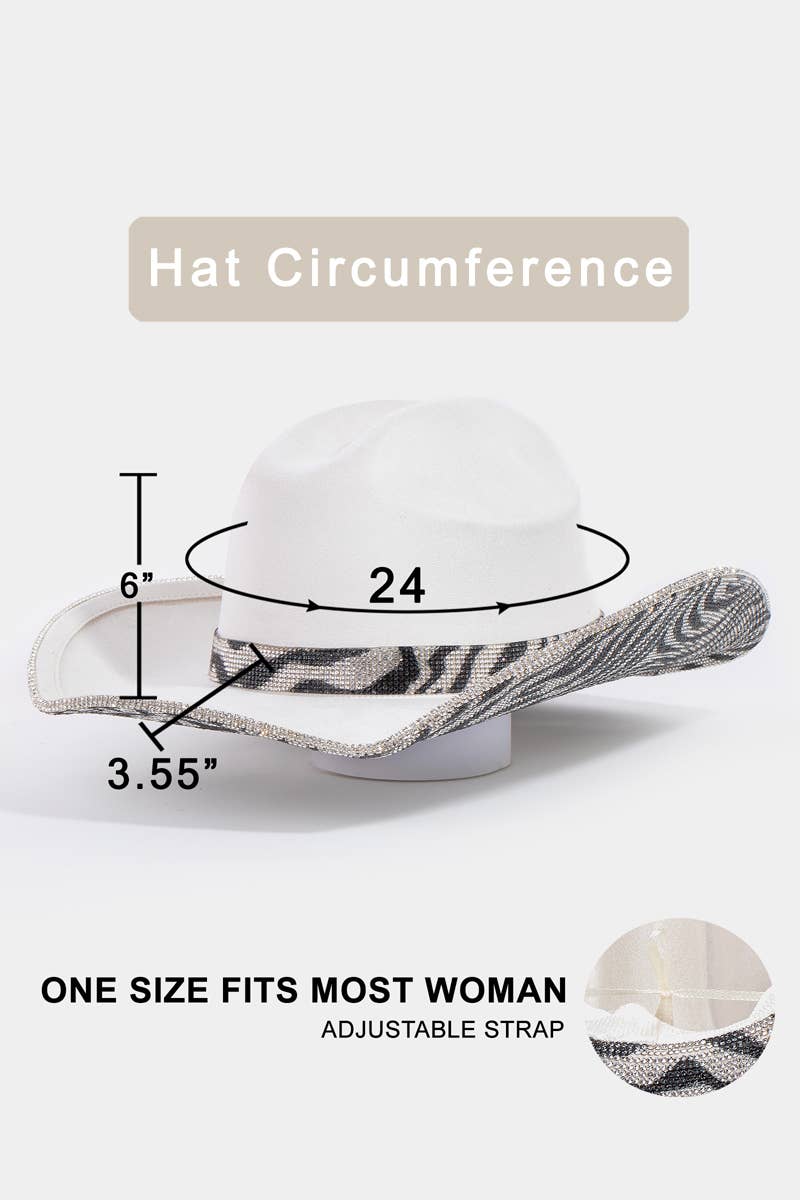 Zebra Rhinestone Western Cowboy Hat