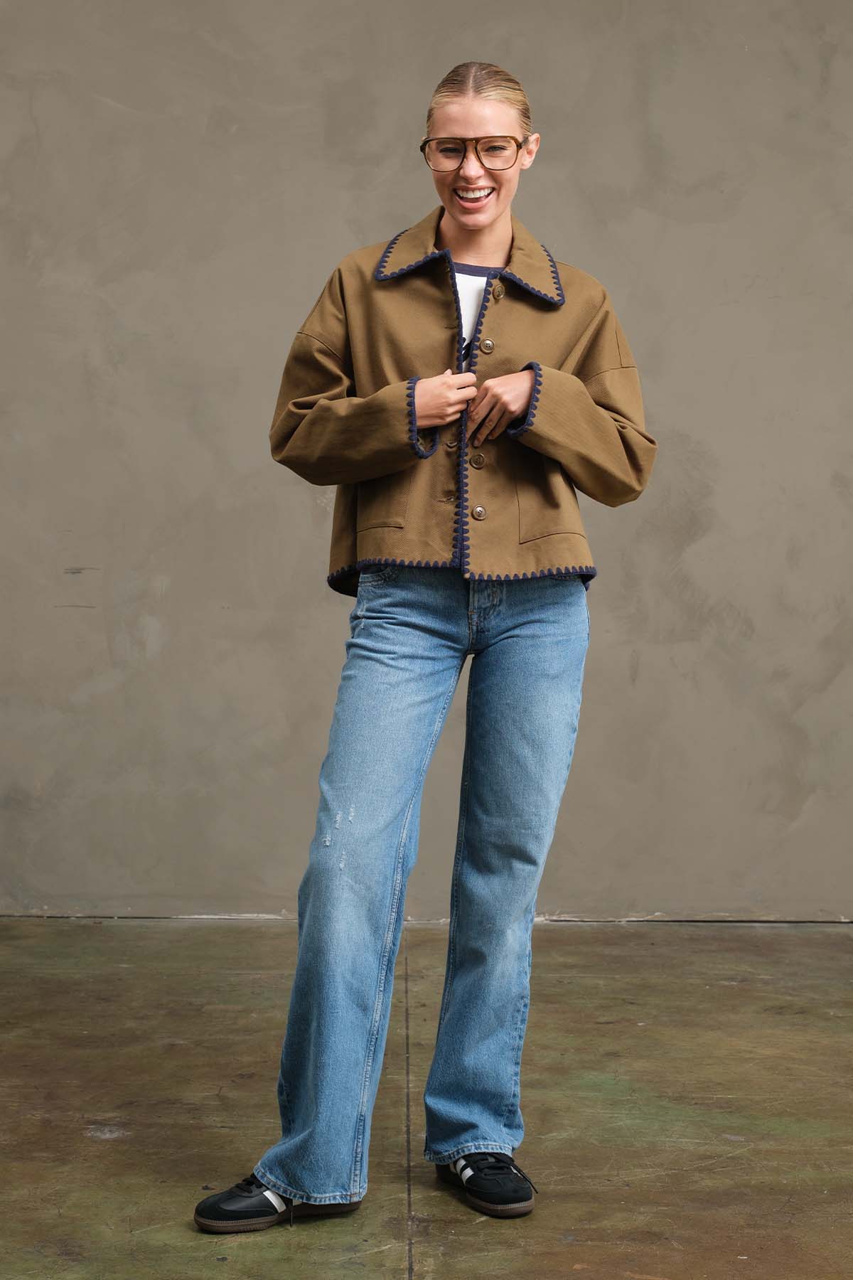 Whipstitch Trim Boxy Jacket