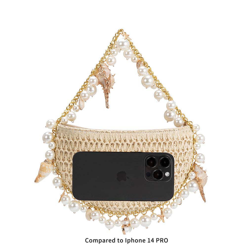 Isla Lime Small Shells Straw Top Handle Bag