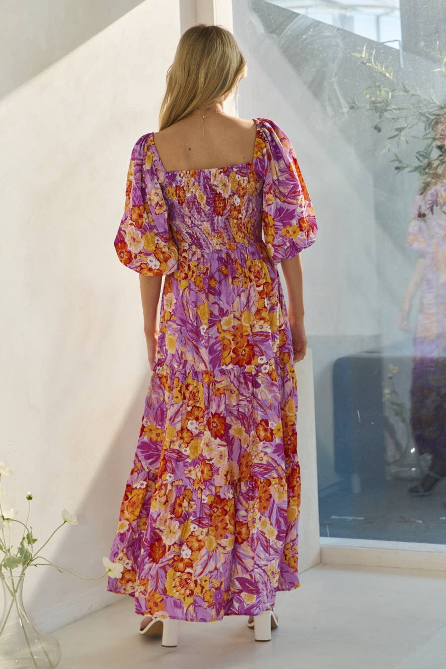 Rose Bubble Sleeve Maxi