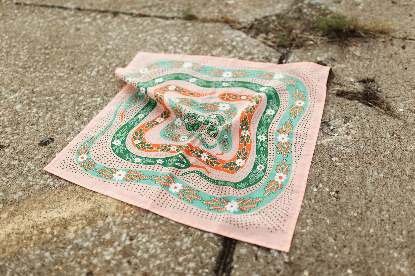 Serpentine Bandana – Pink, Green & Red Snake Print