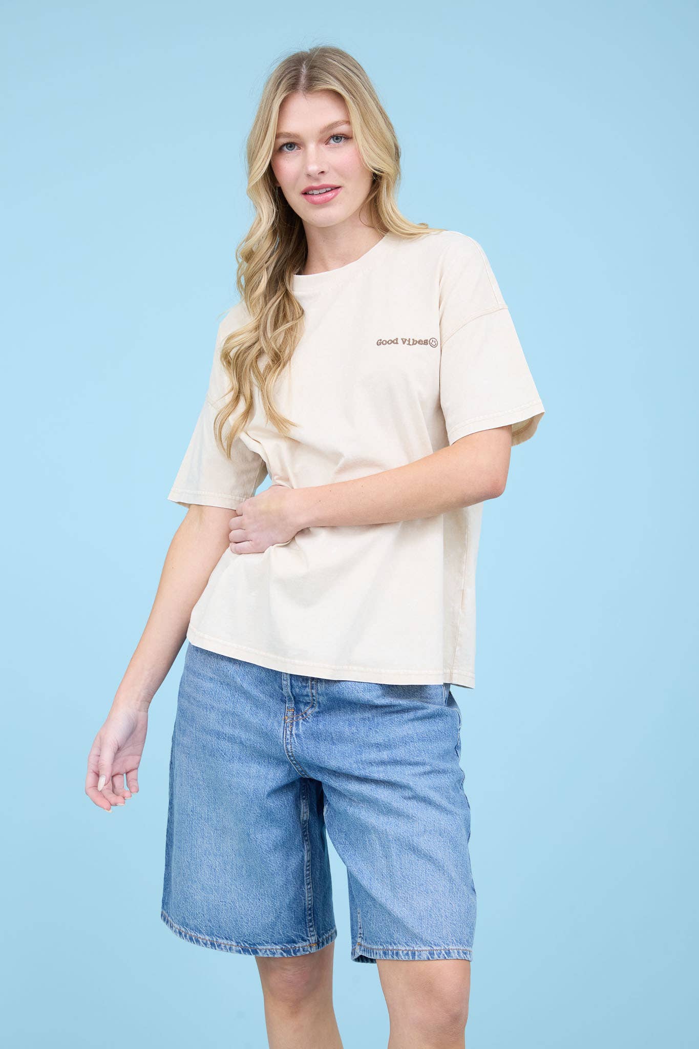 Good Vibes Washed Knit T-Shirt