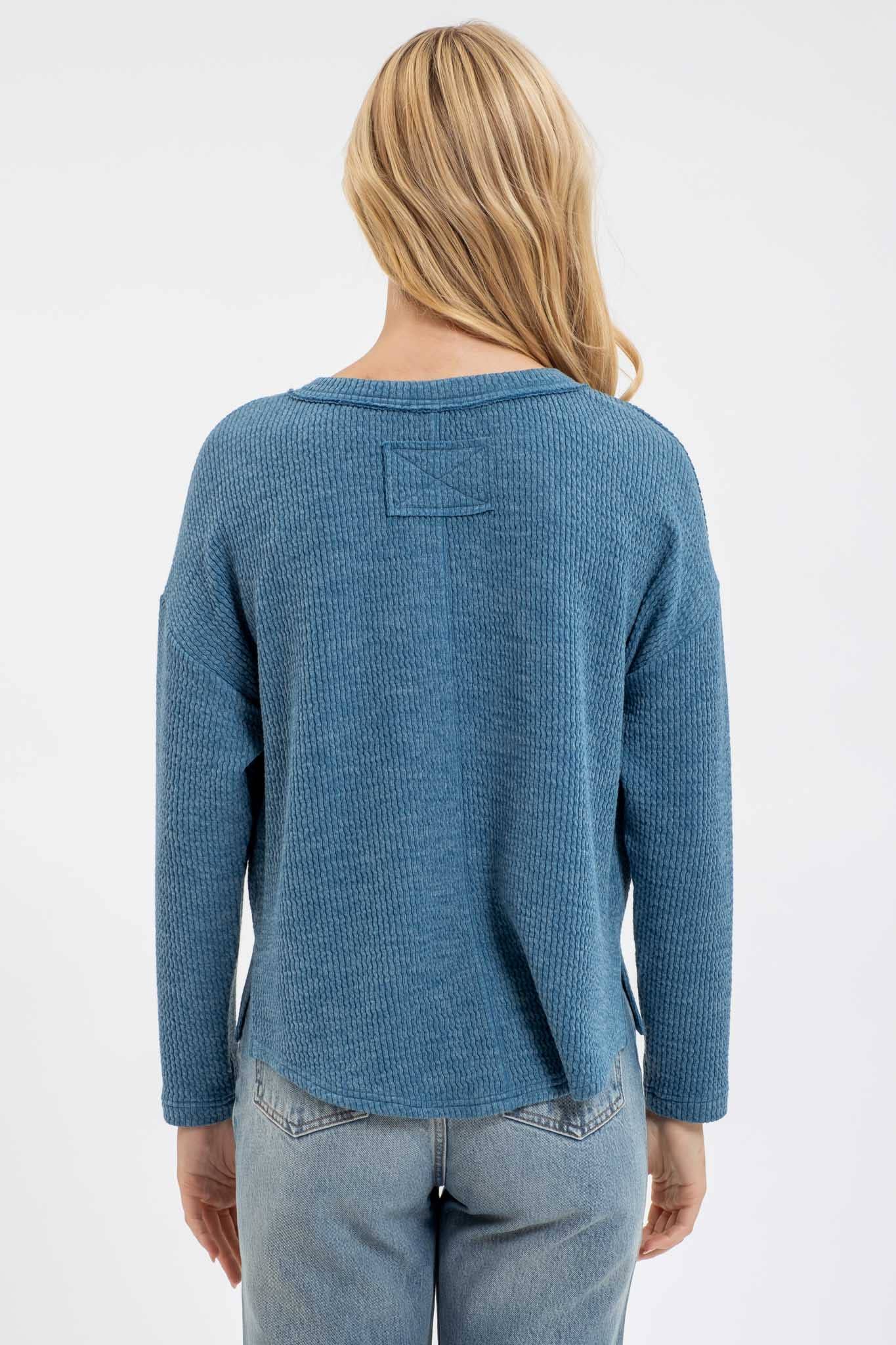 Waffle Knit Henley Long Sleeve