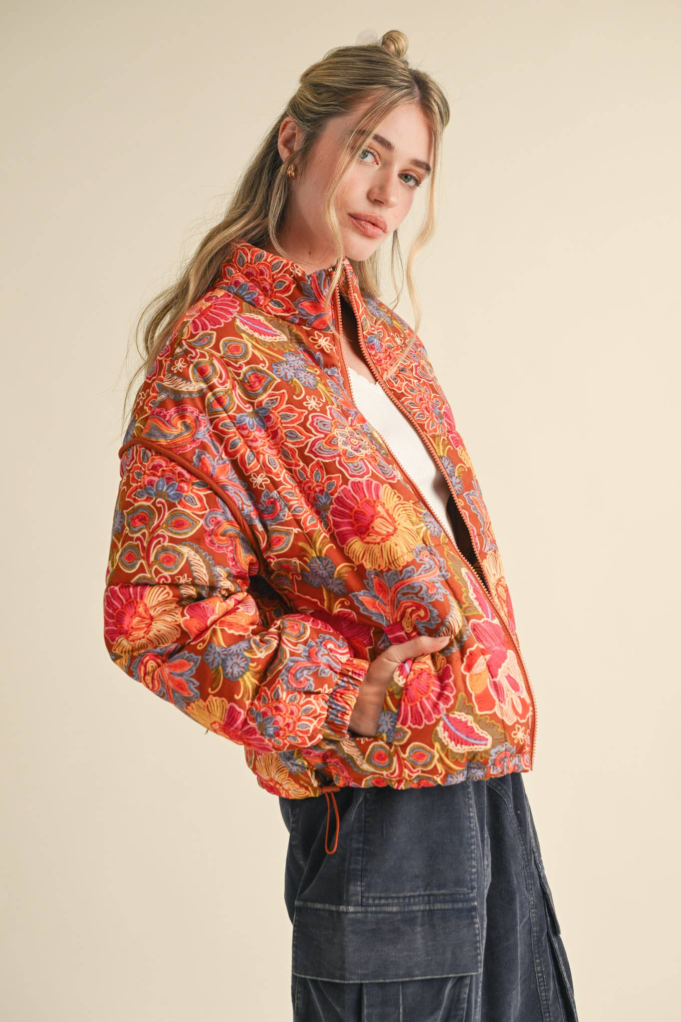 Floral Puff Bomber Jacket