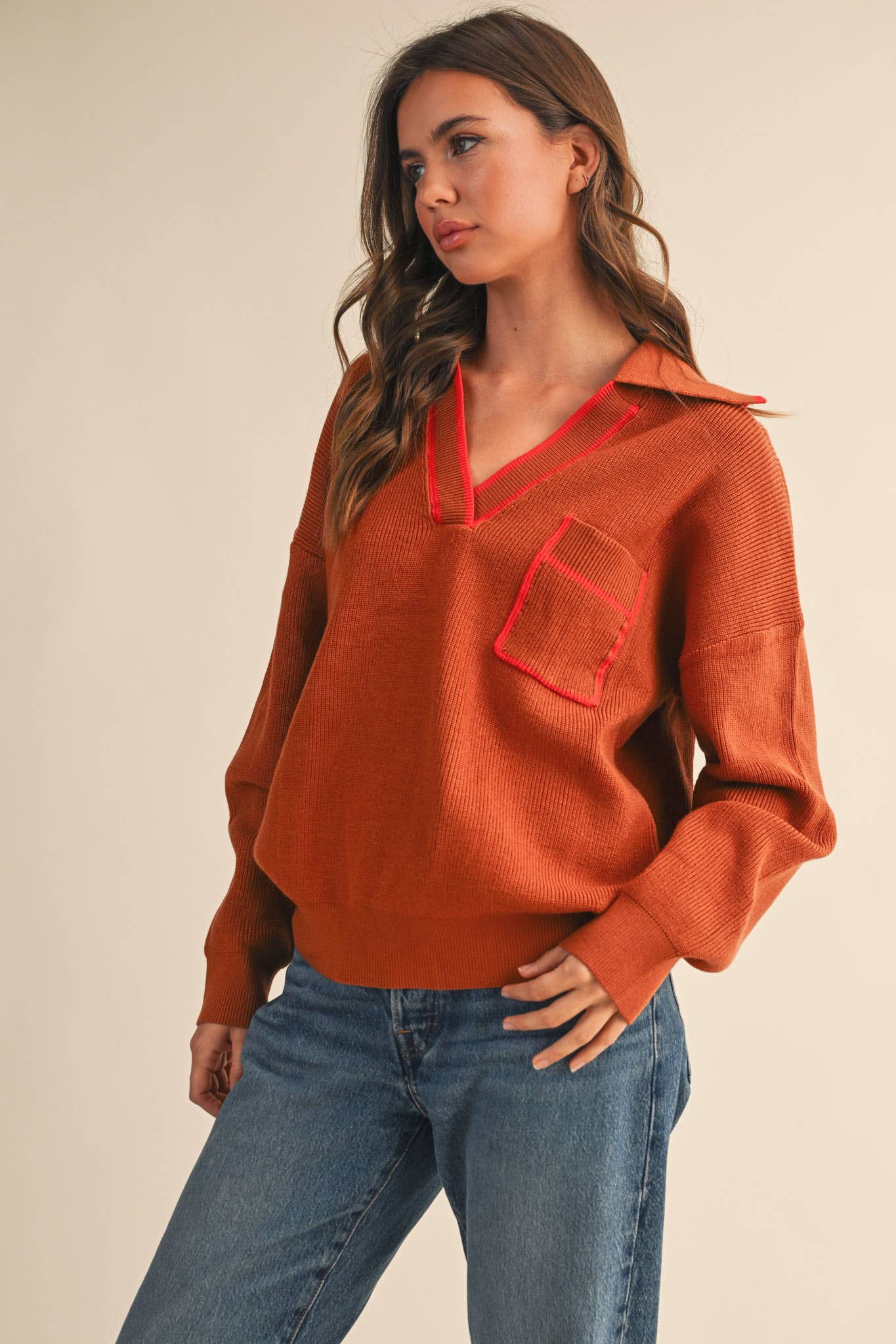 Ribbed Collared Sweater