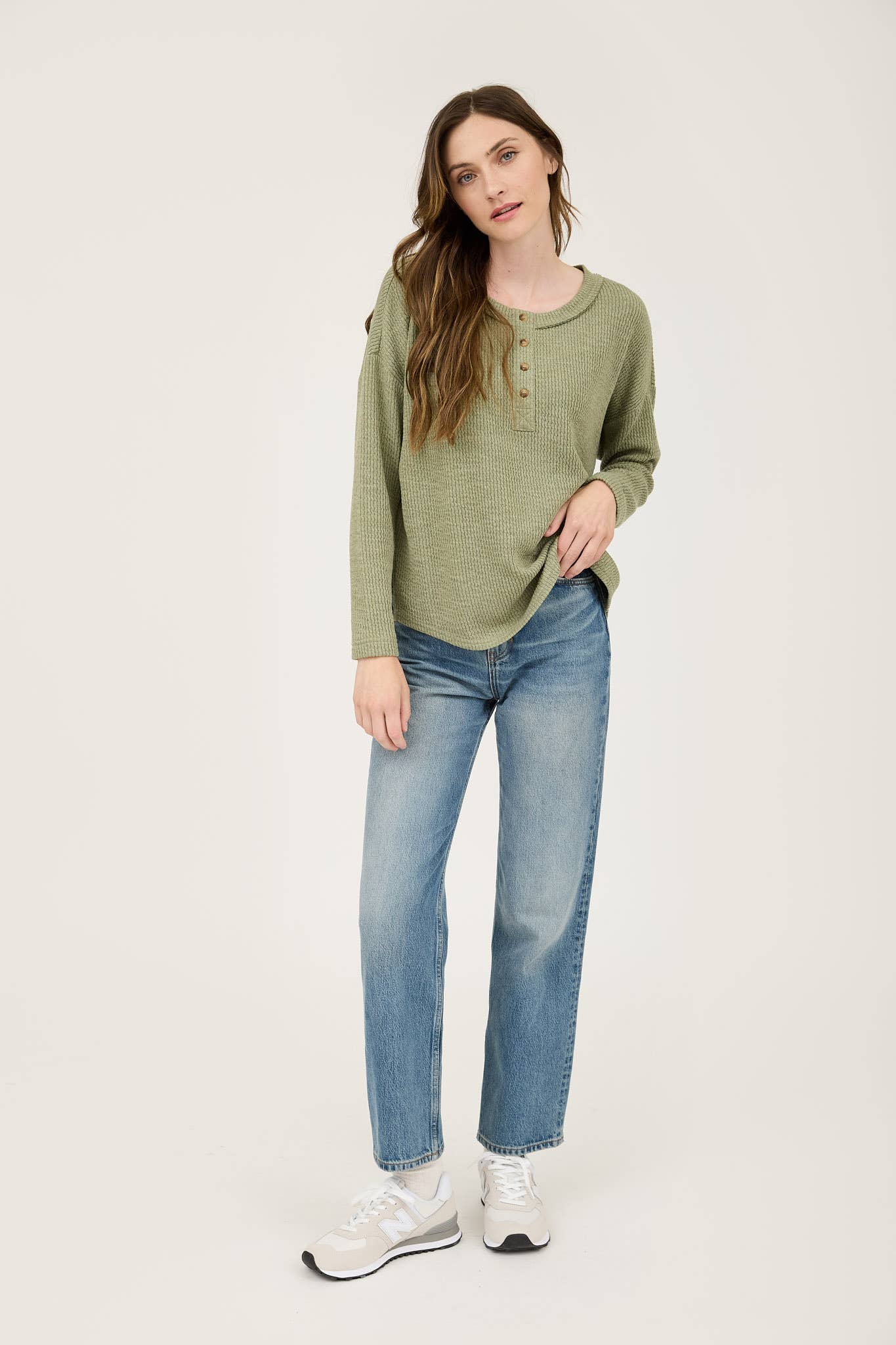 Waffle Knit Henley Long Sleeve