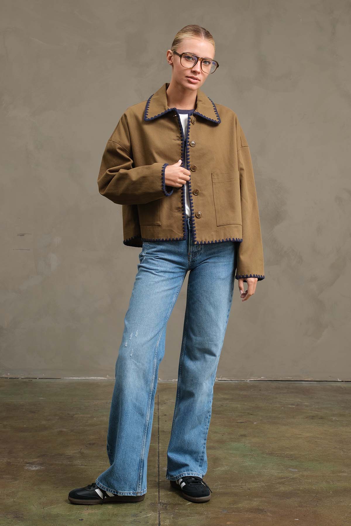 Whipstitch Trim Boxy Jacket