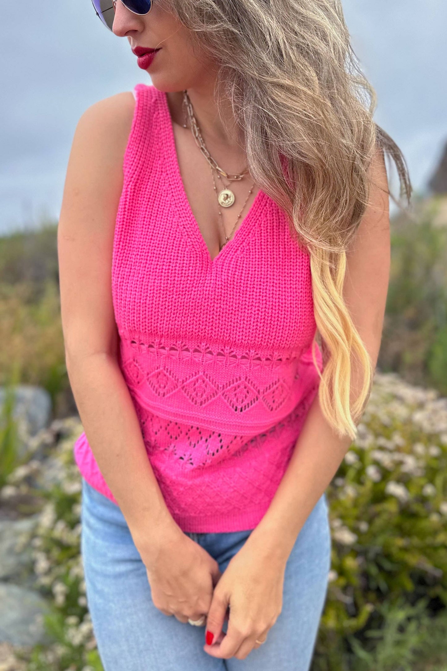 Poppy Knit V Neck Sweater Tank Top
