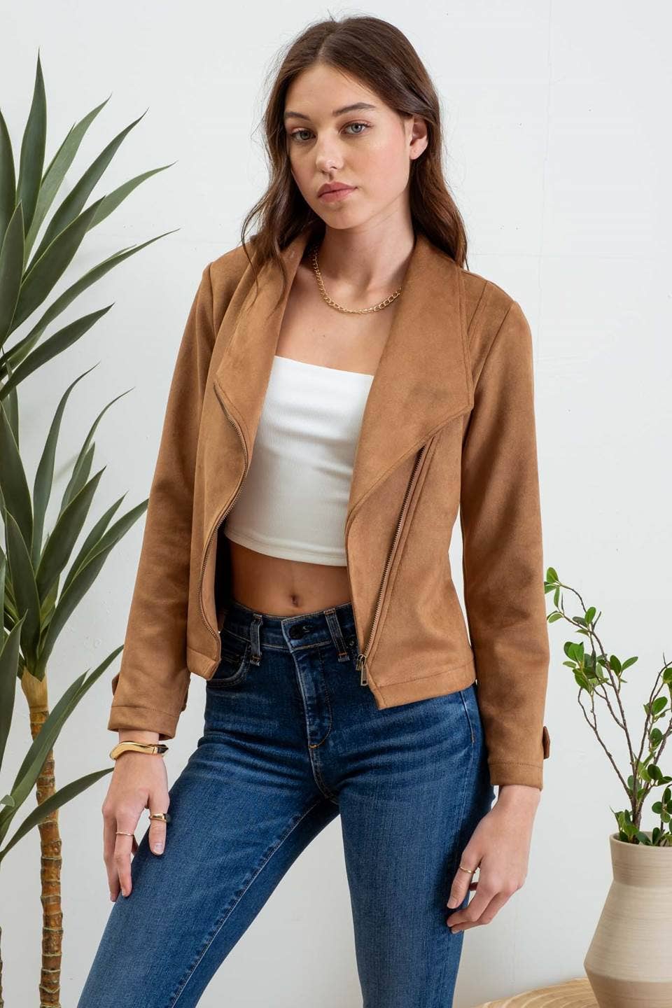 Heather Faux Suede Moto Jacket