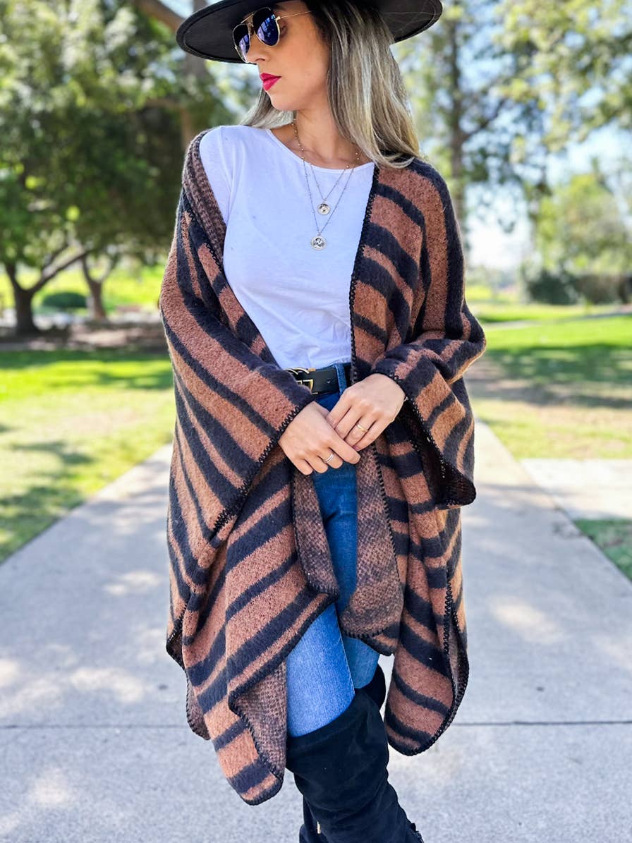 Kara Stripe Knit Ruana Cardigan