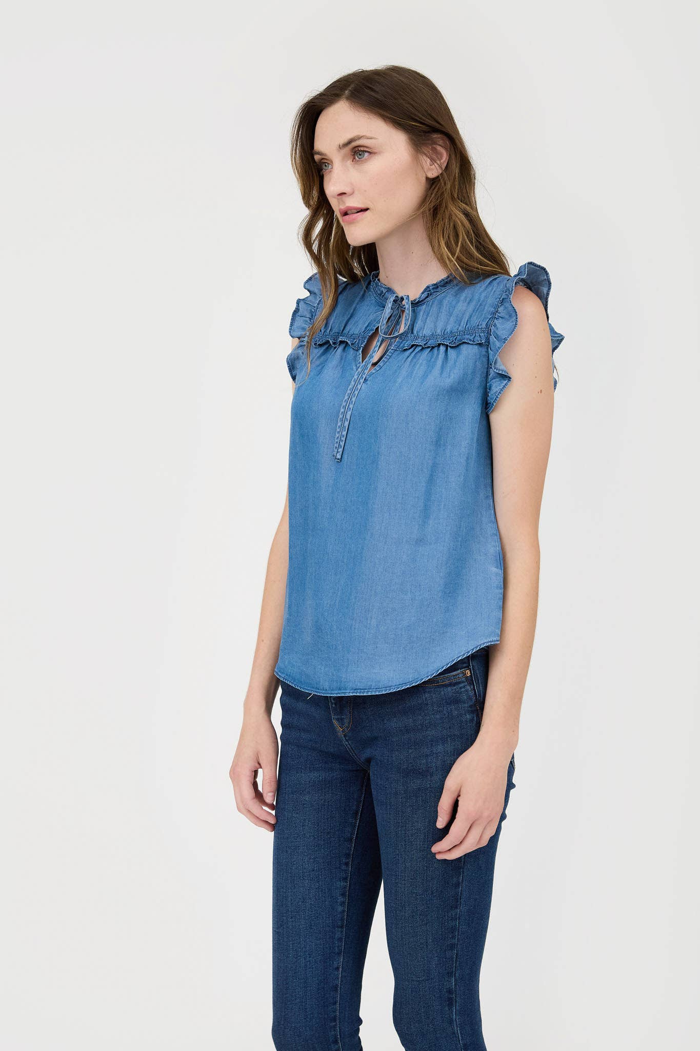 Chambray Ruffle Blouse