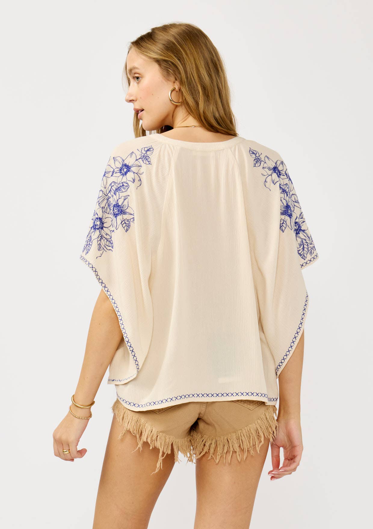 Embroidered Floral V-Neck Stitch Top