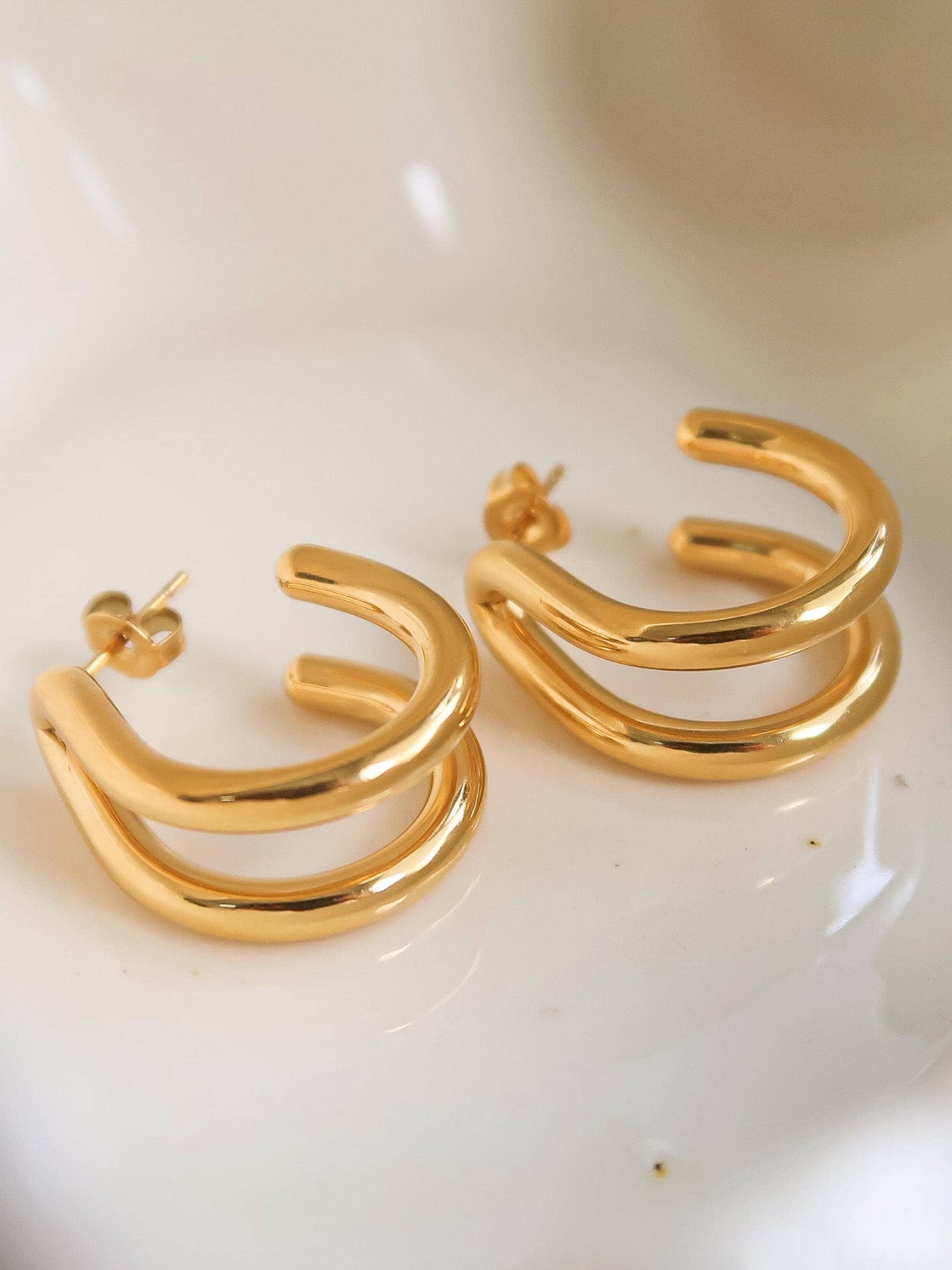 Lucille 18K Gold Double C Hoop Earring
