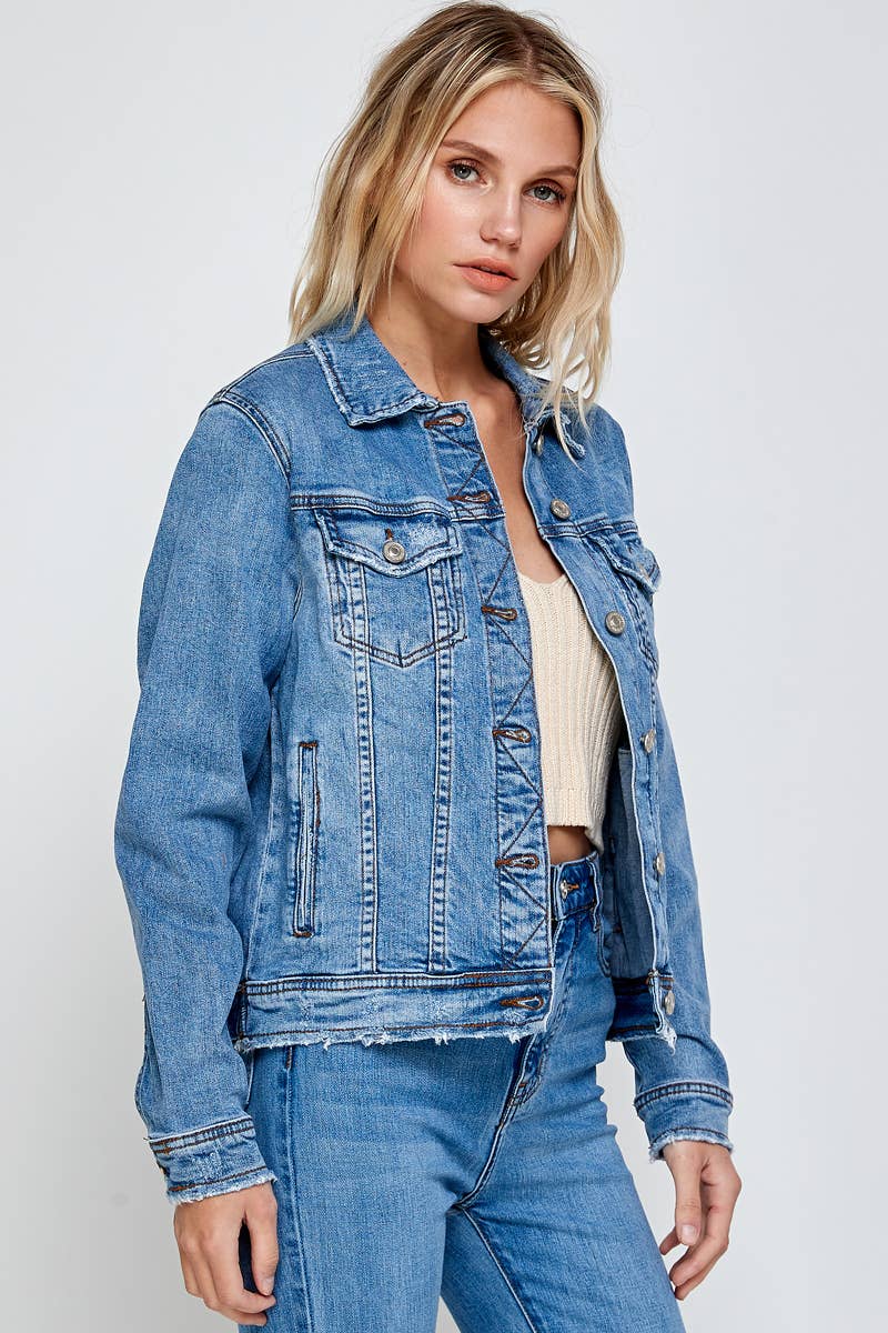 Betty Fitted Raw Hem Denim Jacket