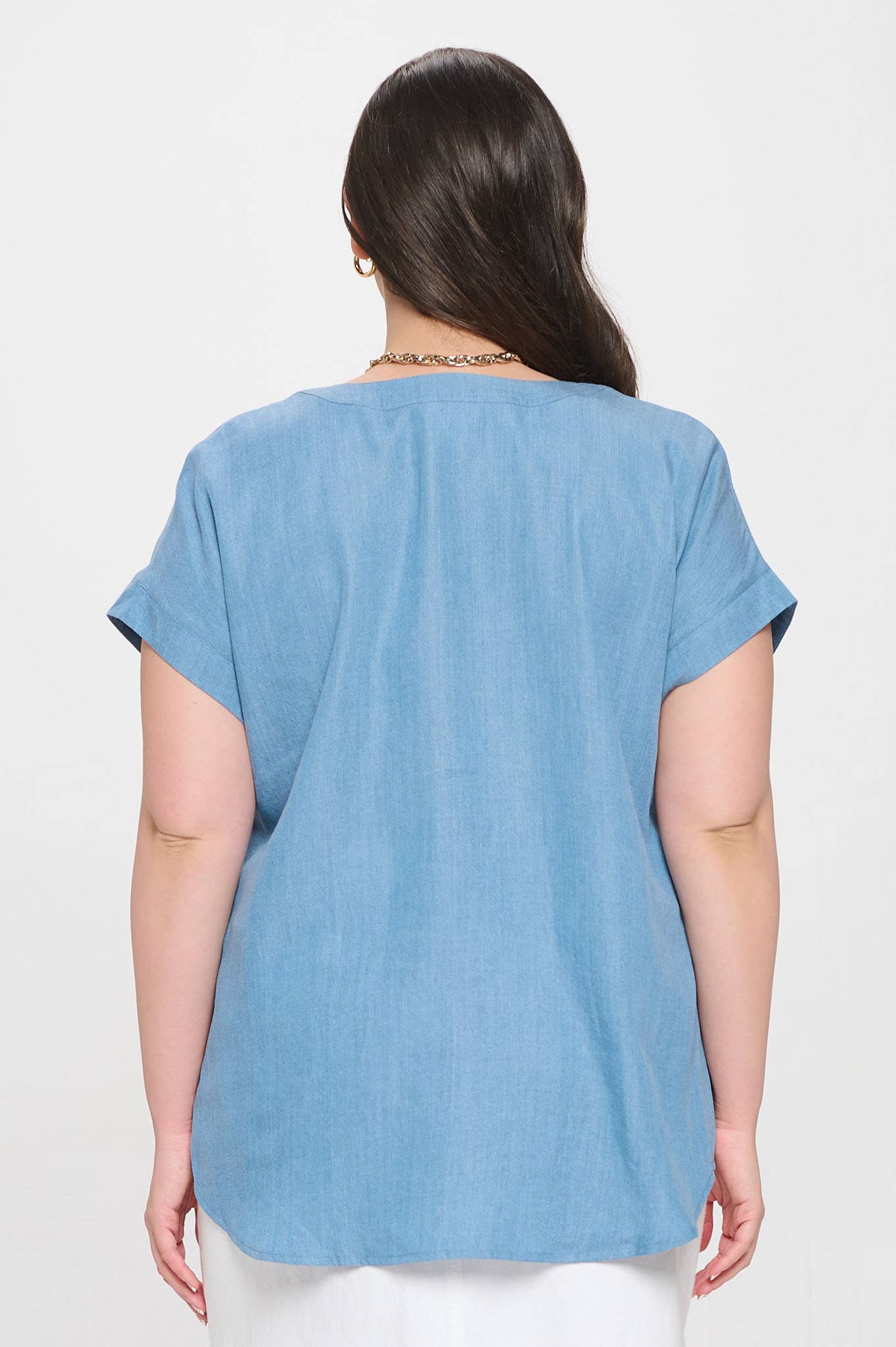 Chambray Split Neck Blouse