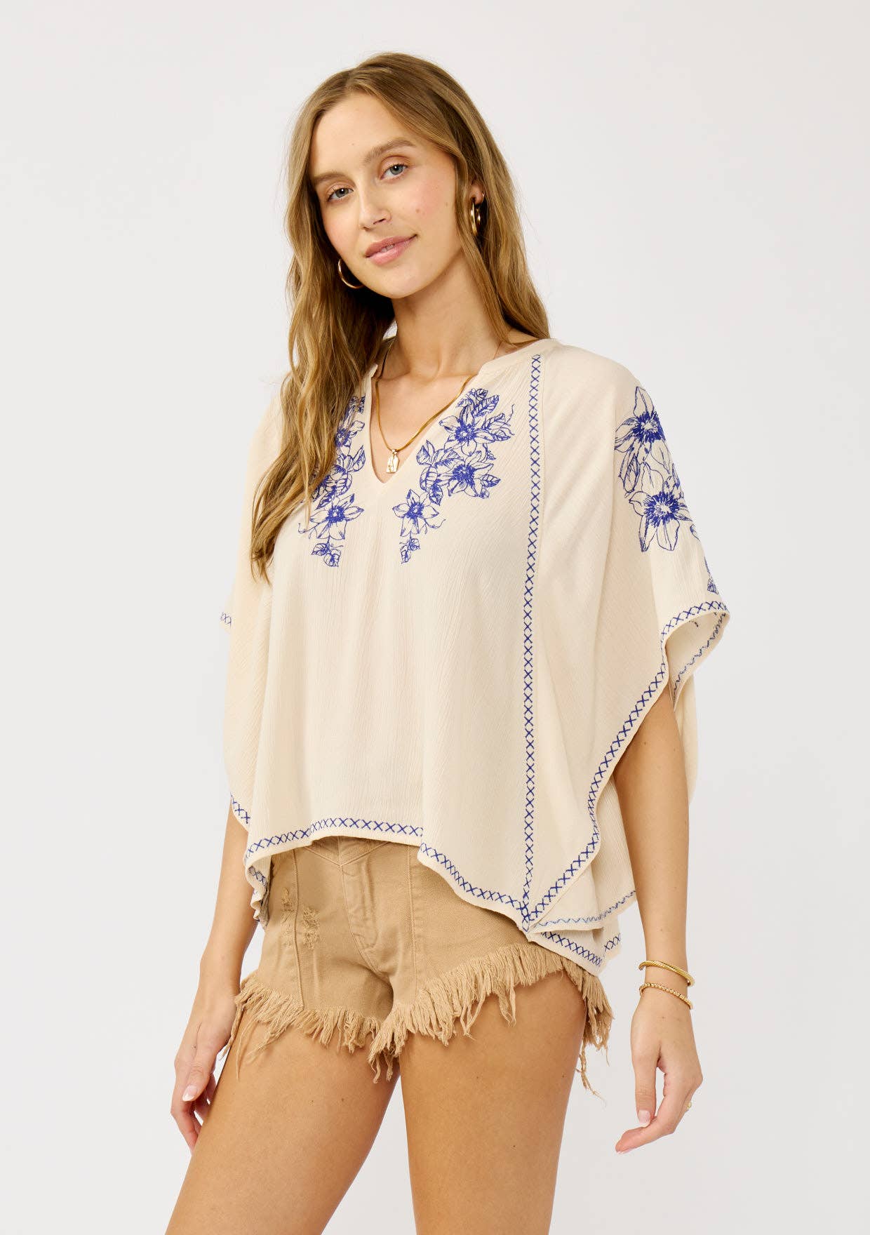 Embroidered Floral V-Neck Stitch Top