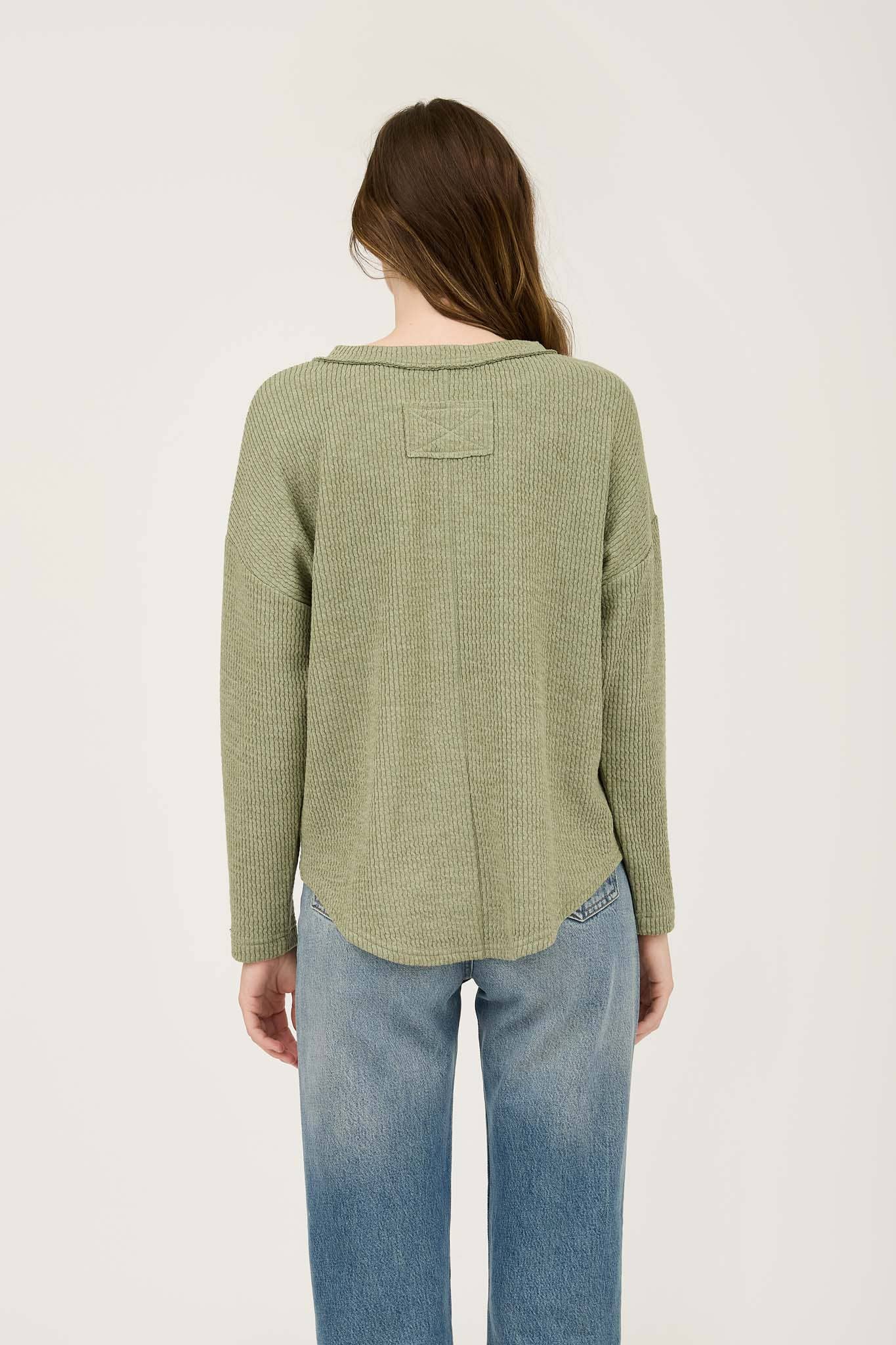 Waffle Knit Henley Long Sleeve