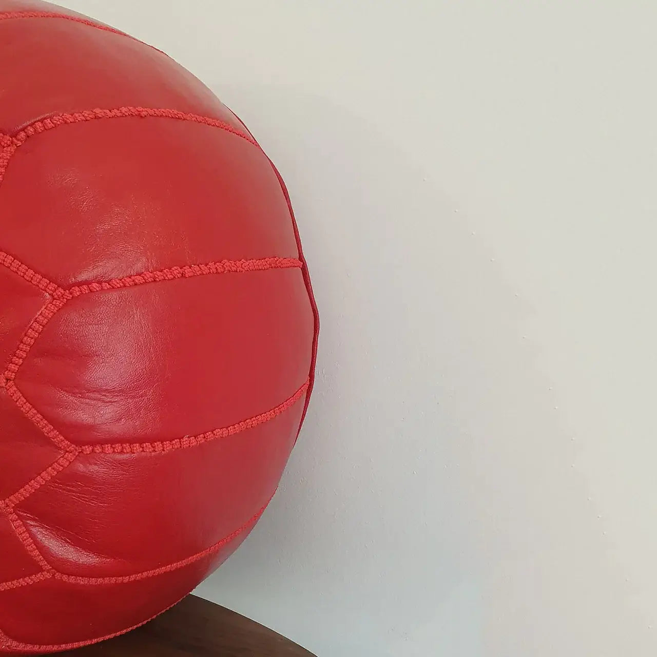 Handcrafted Red Moroccan Leather Pouf Unfilled