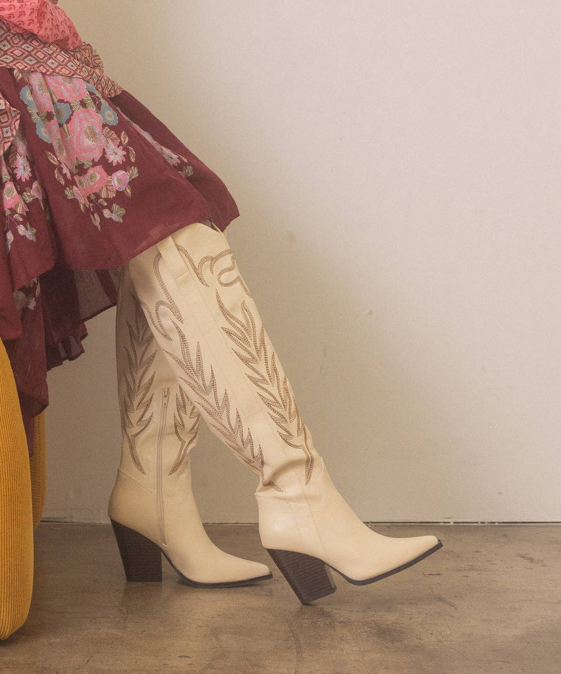 The Bronco Off White | Knee High Cowboy Western Boot