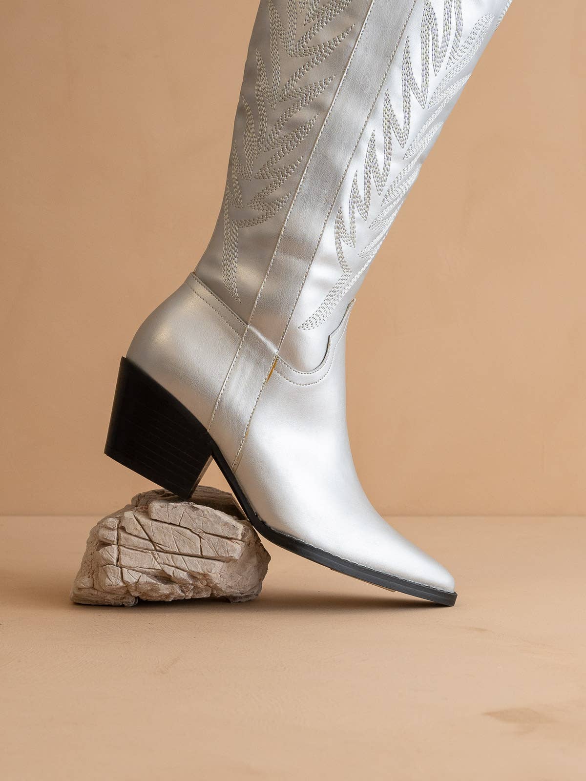 The Samara Silver | Embroidered Western Tall Boot
