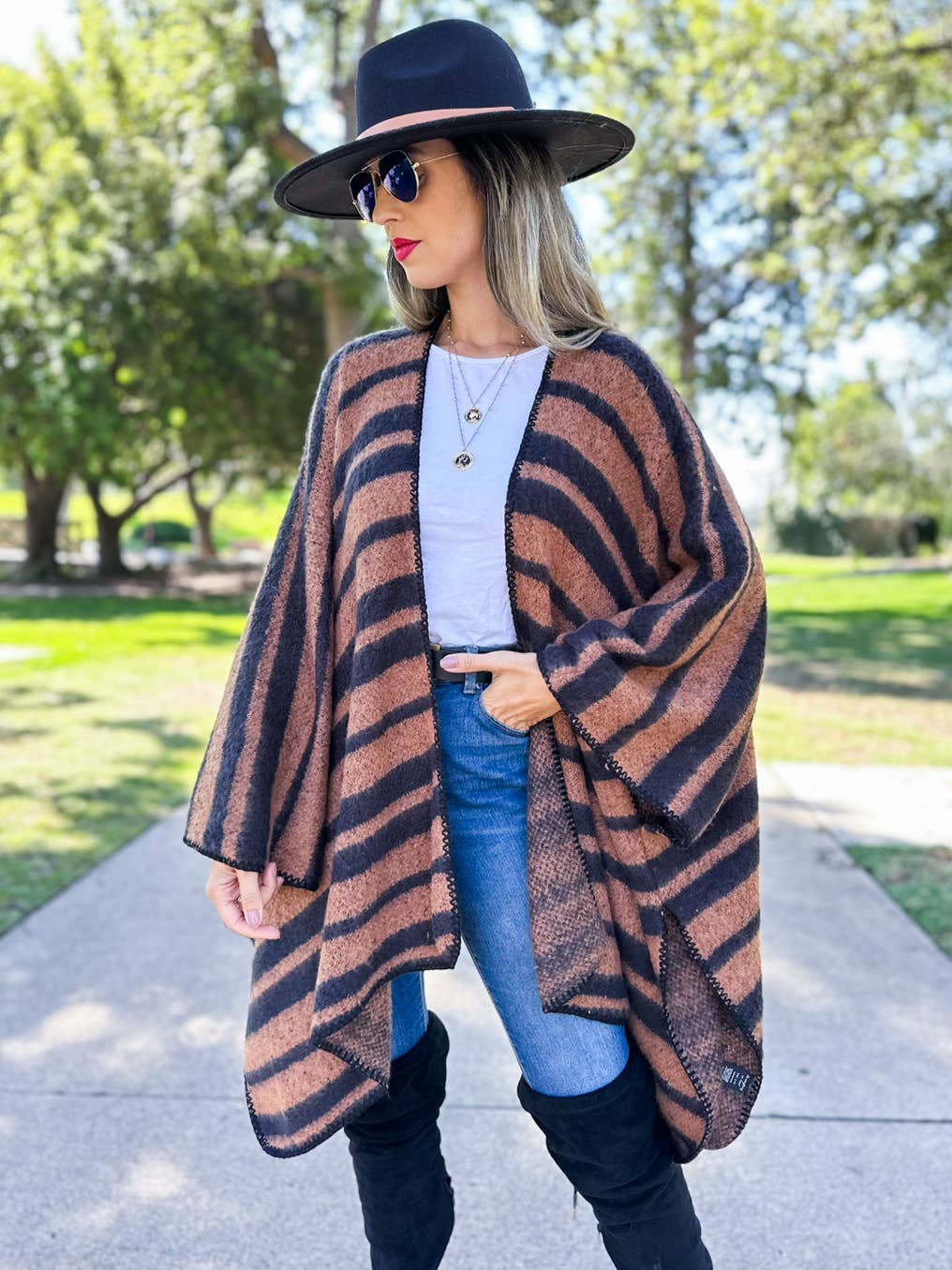 Kara Stripe Knit Ruana Cardigan