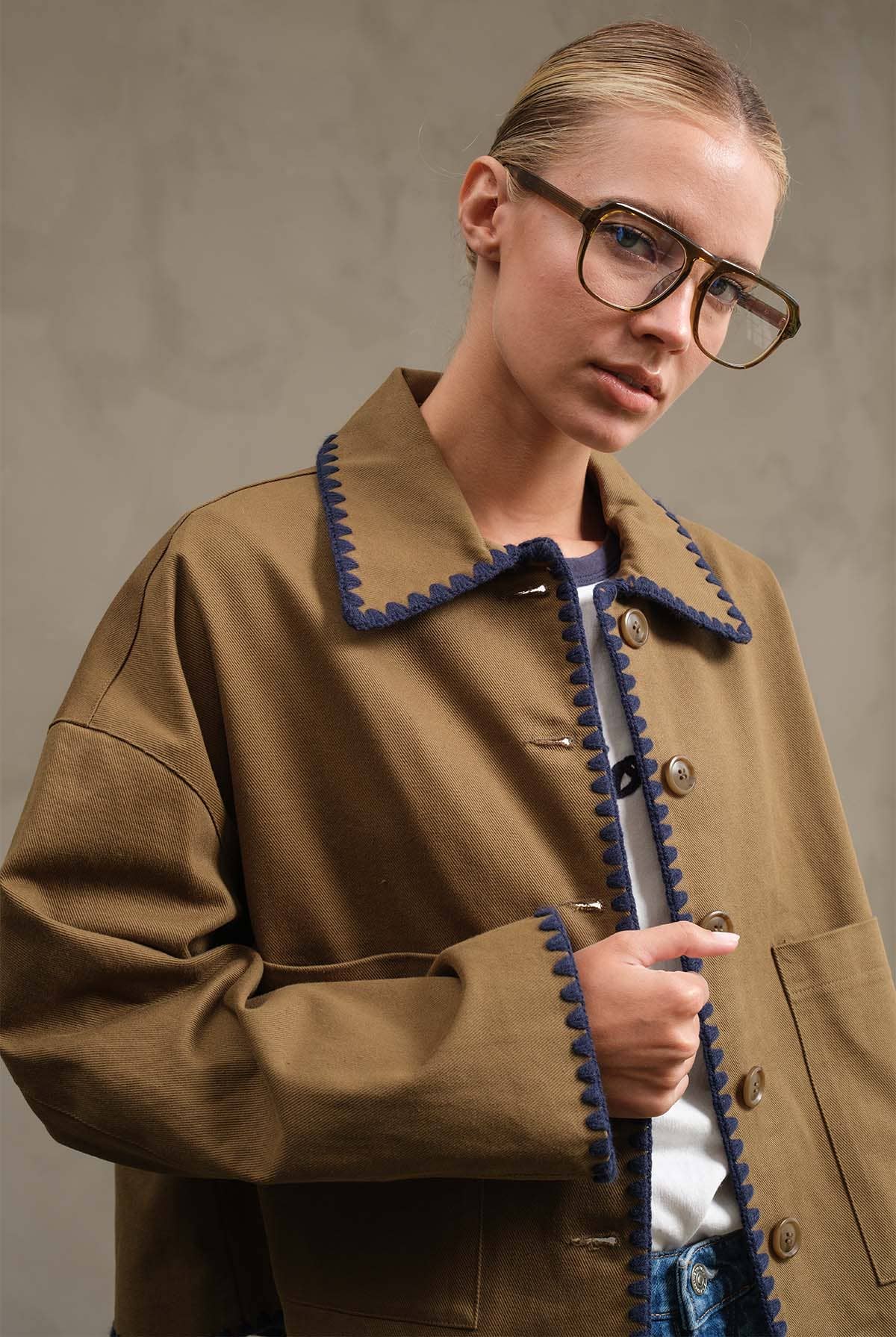 Whipstitch Trim Boxy Jacket