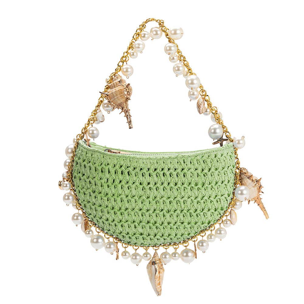Isla Lime Small Shells Straw Top Handle Bag