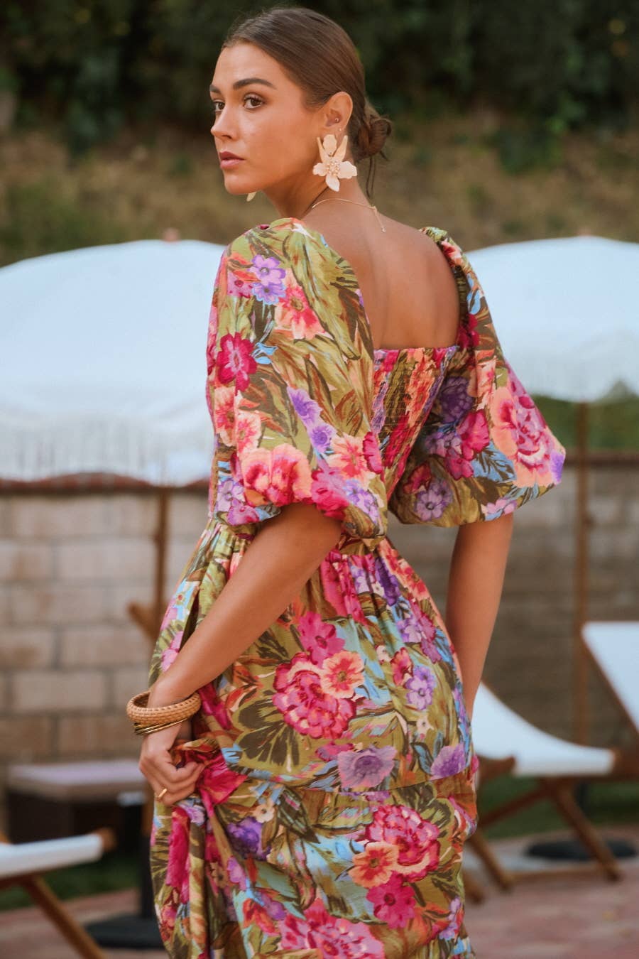 Rose Bubble Sleeve Maxi