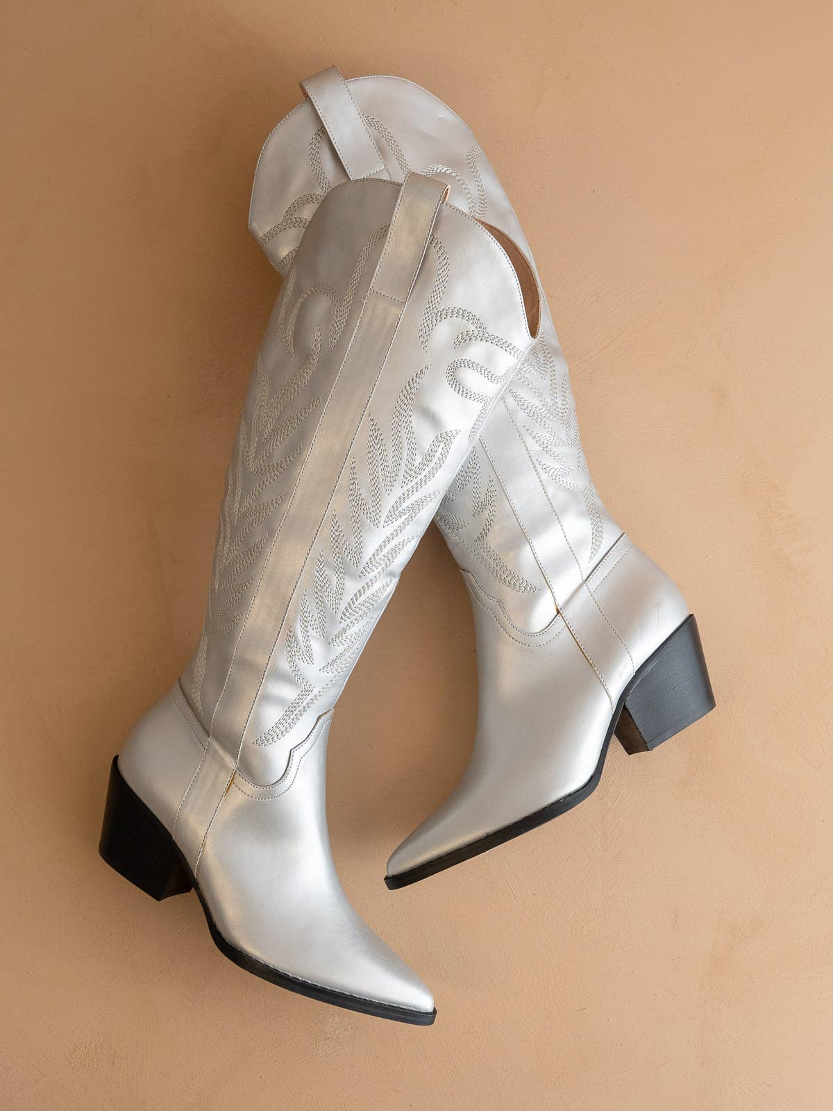 The Samara Silver | Embroidered Western Tall Boot