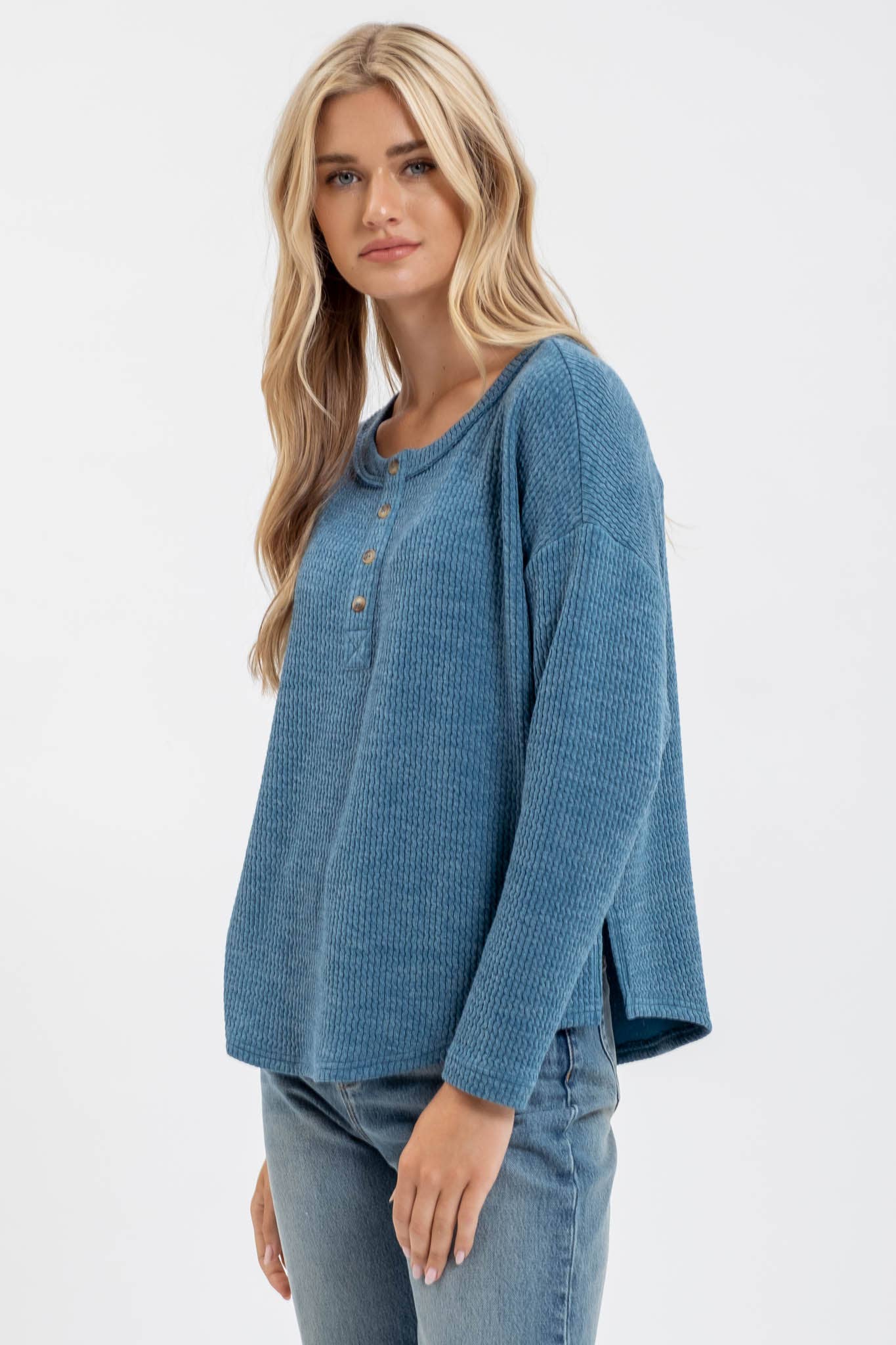 Waffle Knit Henley Long Sleeve