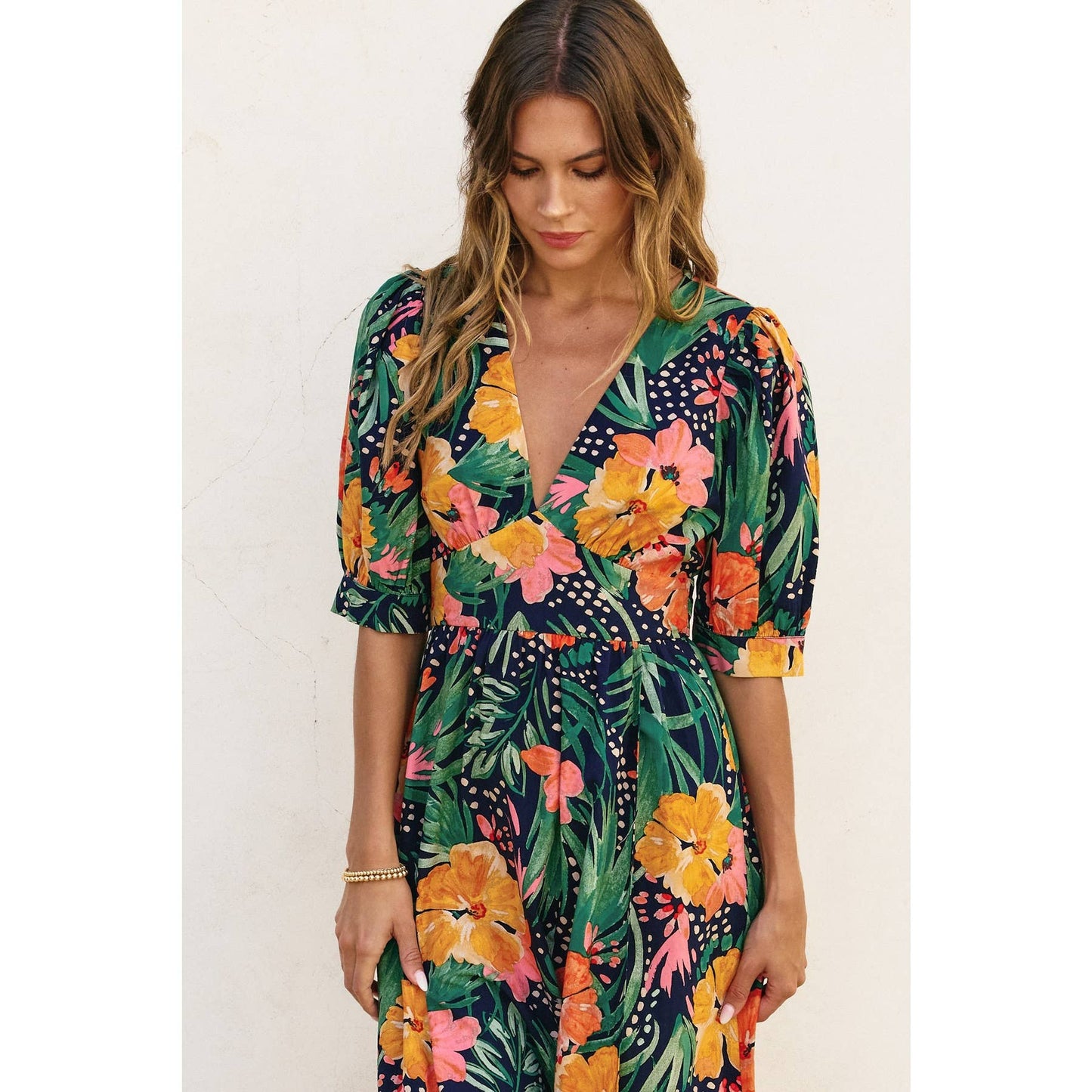 Hibiscus Surplice Slit Maxi Dress