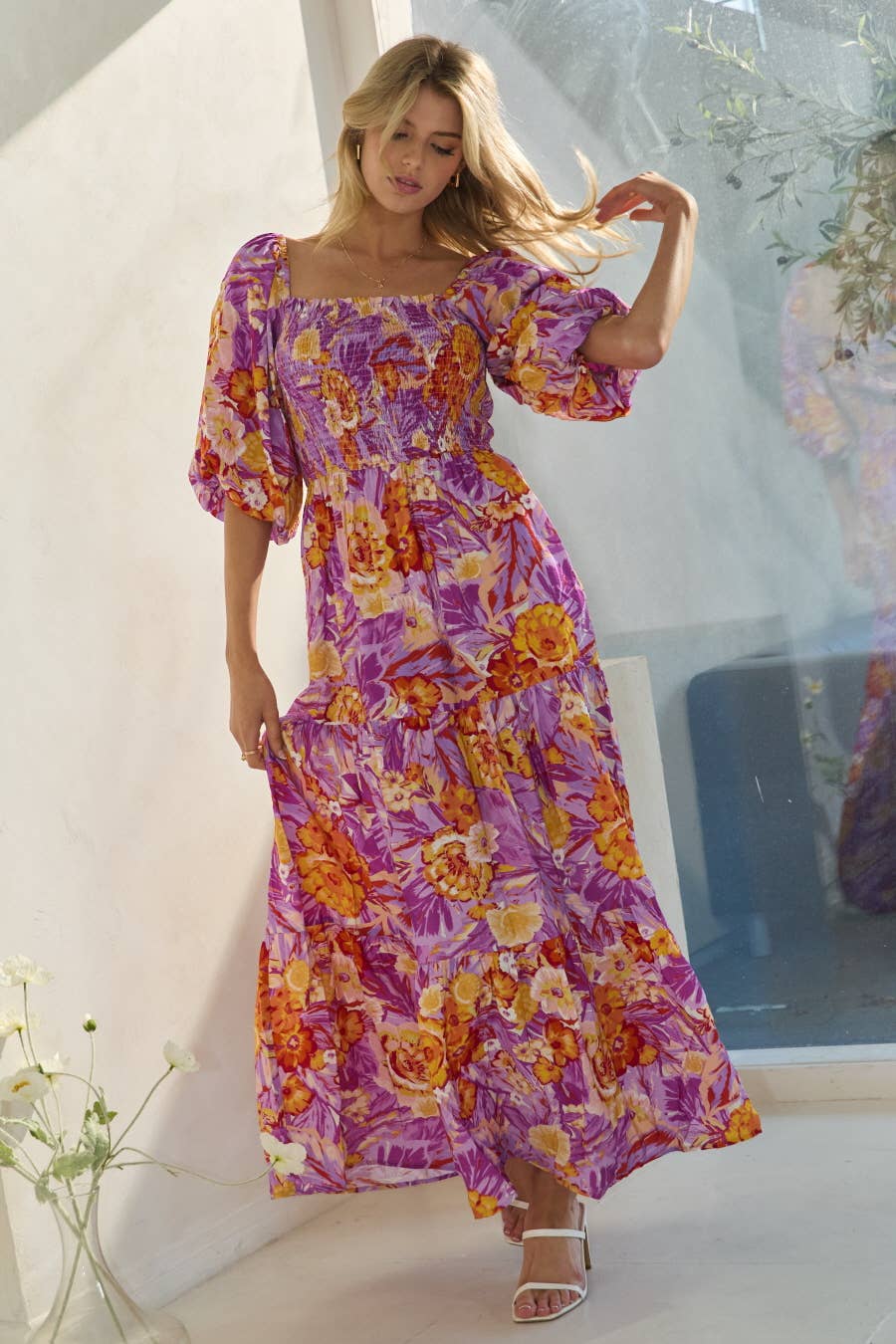 Rose Bubble Sleeve Maxi