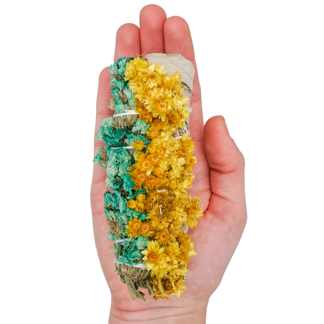 Turquoise & Yellow Sinuata Flower White Sage Bundles