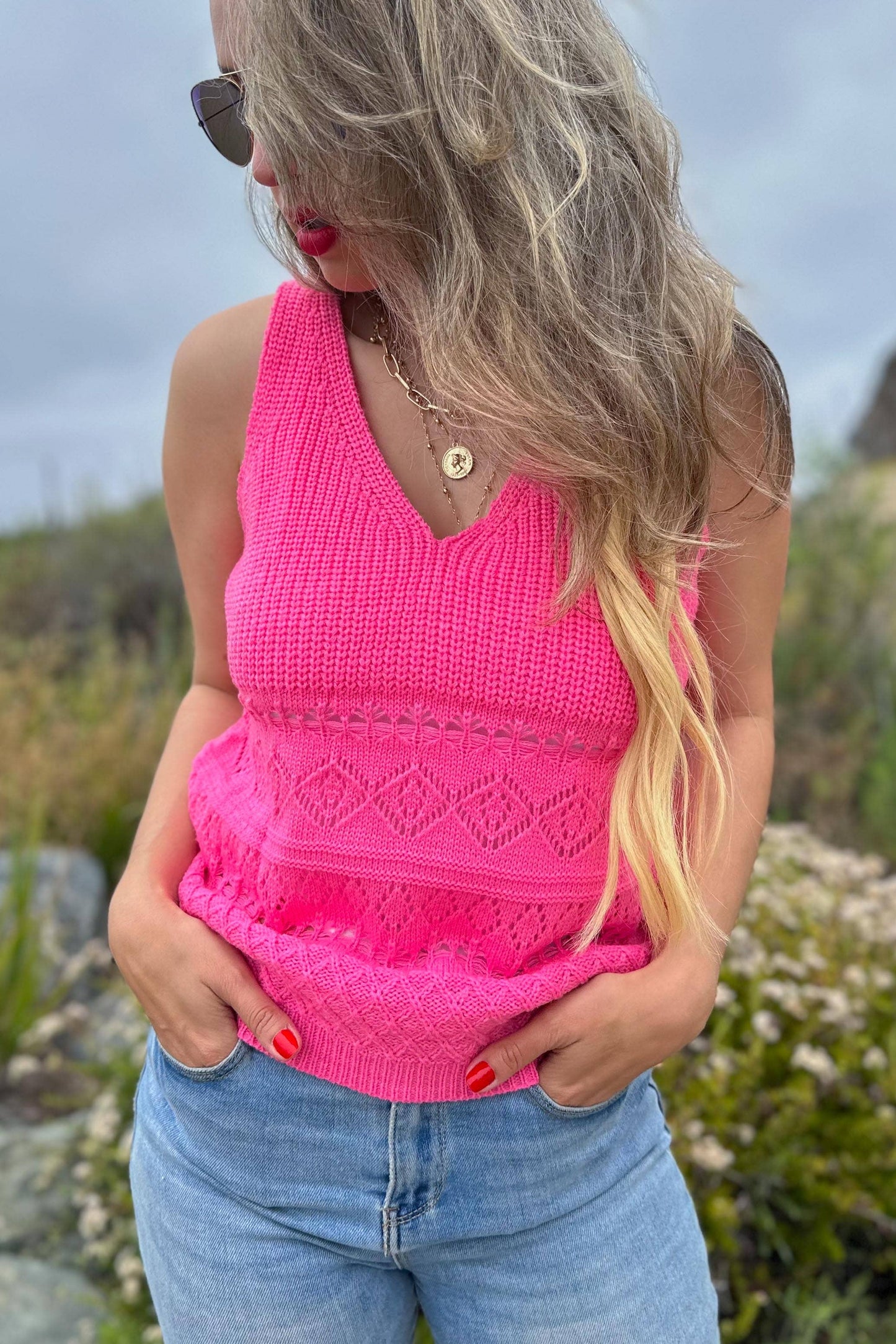 Poppy Knit V Neck Sweater Tank Top