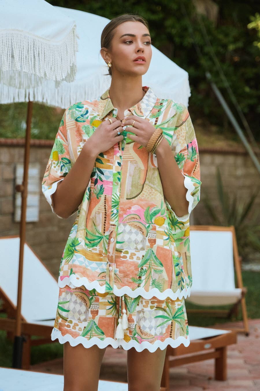 Moroccan Desert Palm Print Shirt & Short Set