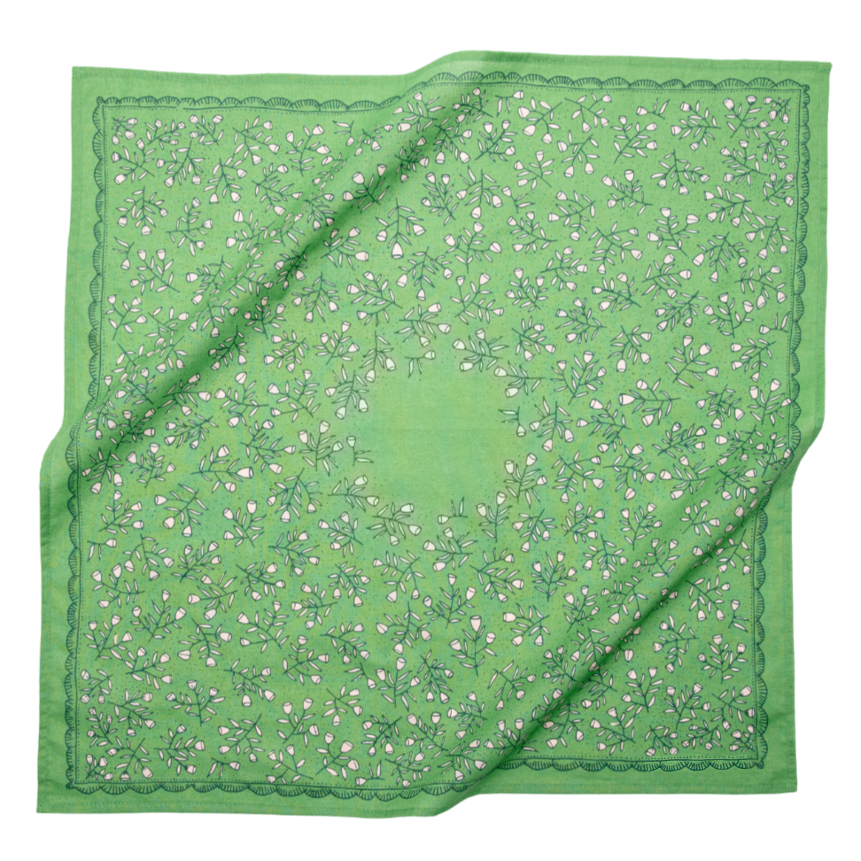 Posey Bandana – Kelly Green & Beige Floral