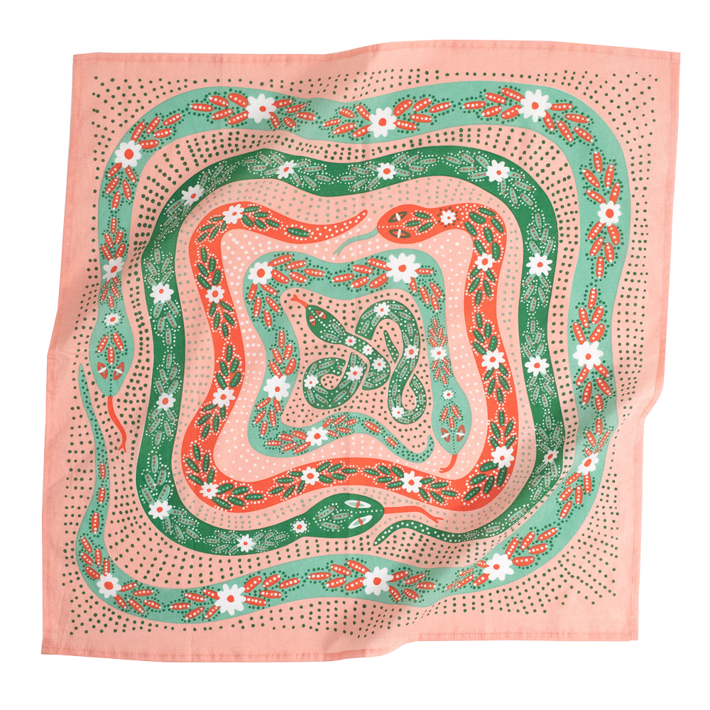 Serpentine Bandana – Pink, Green & Red Snake Print