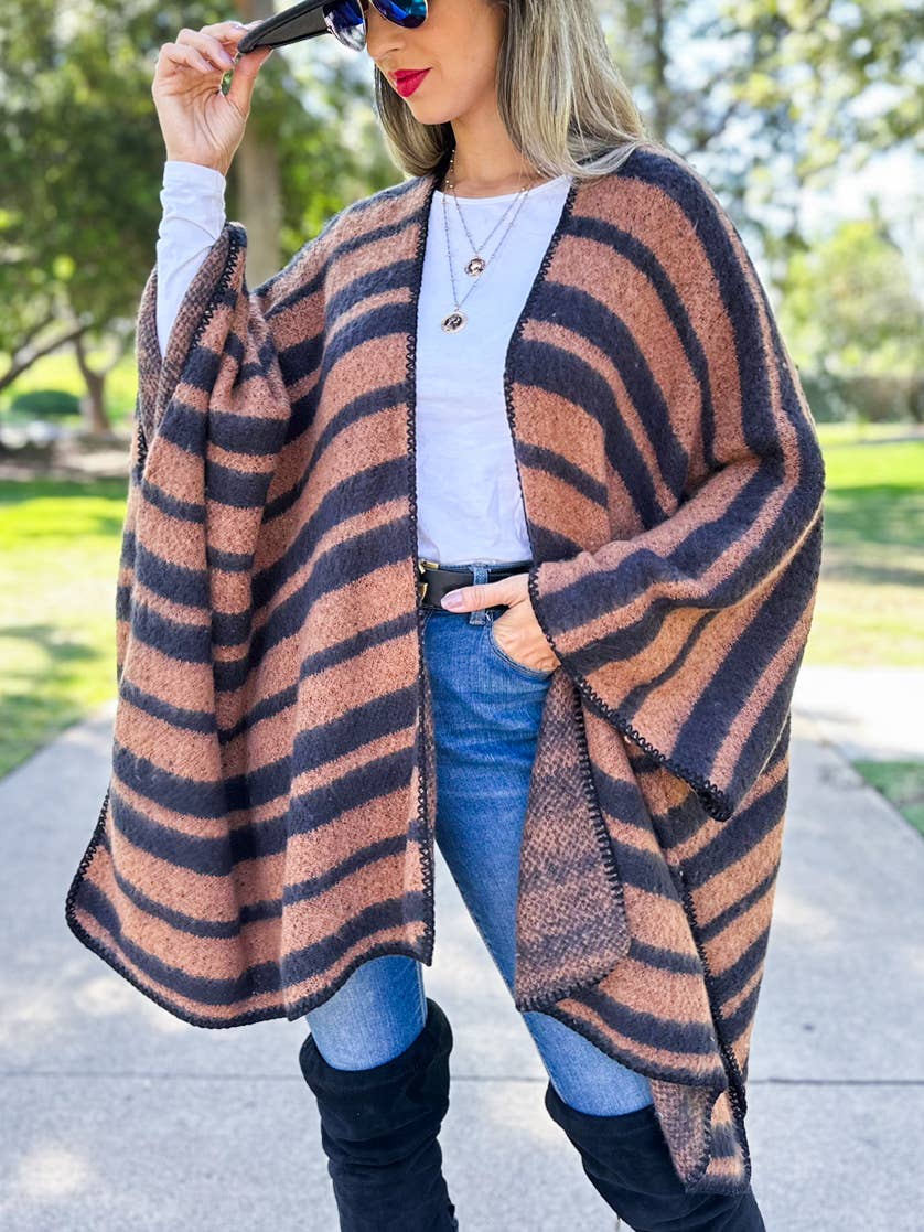 Kara Stripe Knit Ruana Cardigan