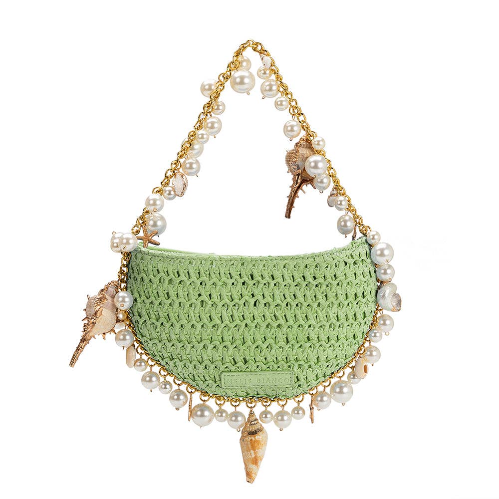 Isla Lime Small Shells Straw Top Handle Bag