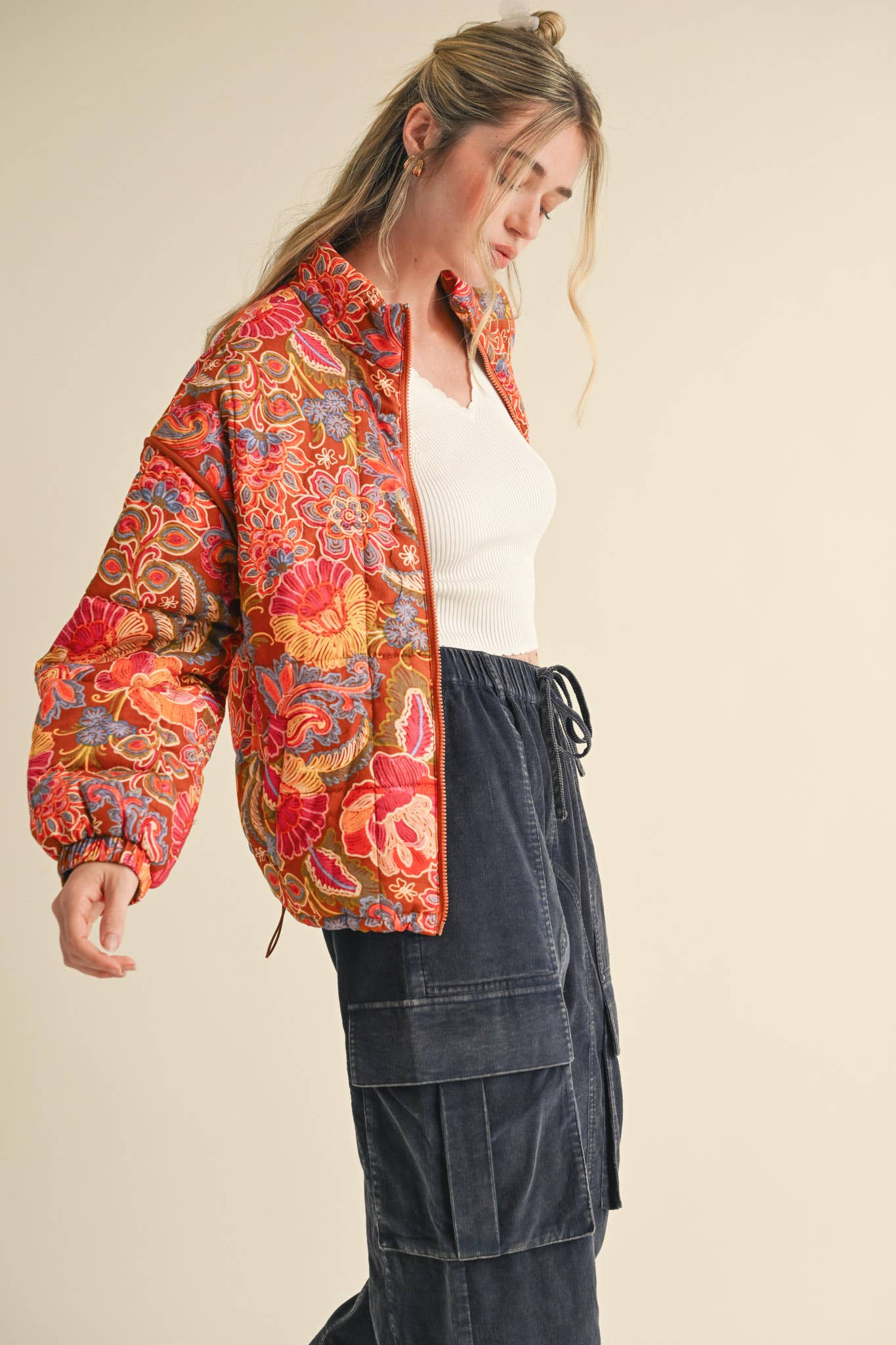Floral Puff Bomber Jacket